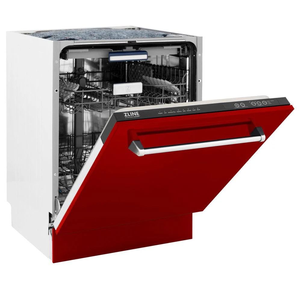 ZLINE 24 in. Tallac Series 3rd Rack Dishwasher with Red Gloss Panel and Traditional Handle, 51dBa (DWV-RG-24) - Image 8