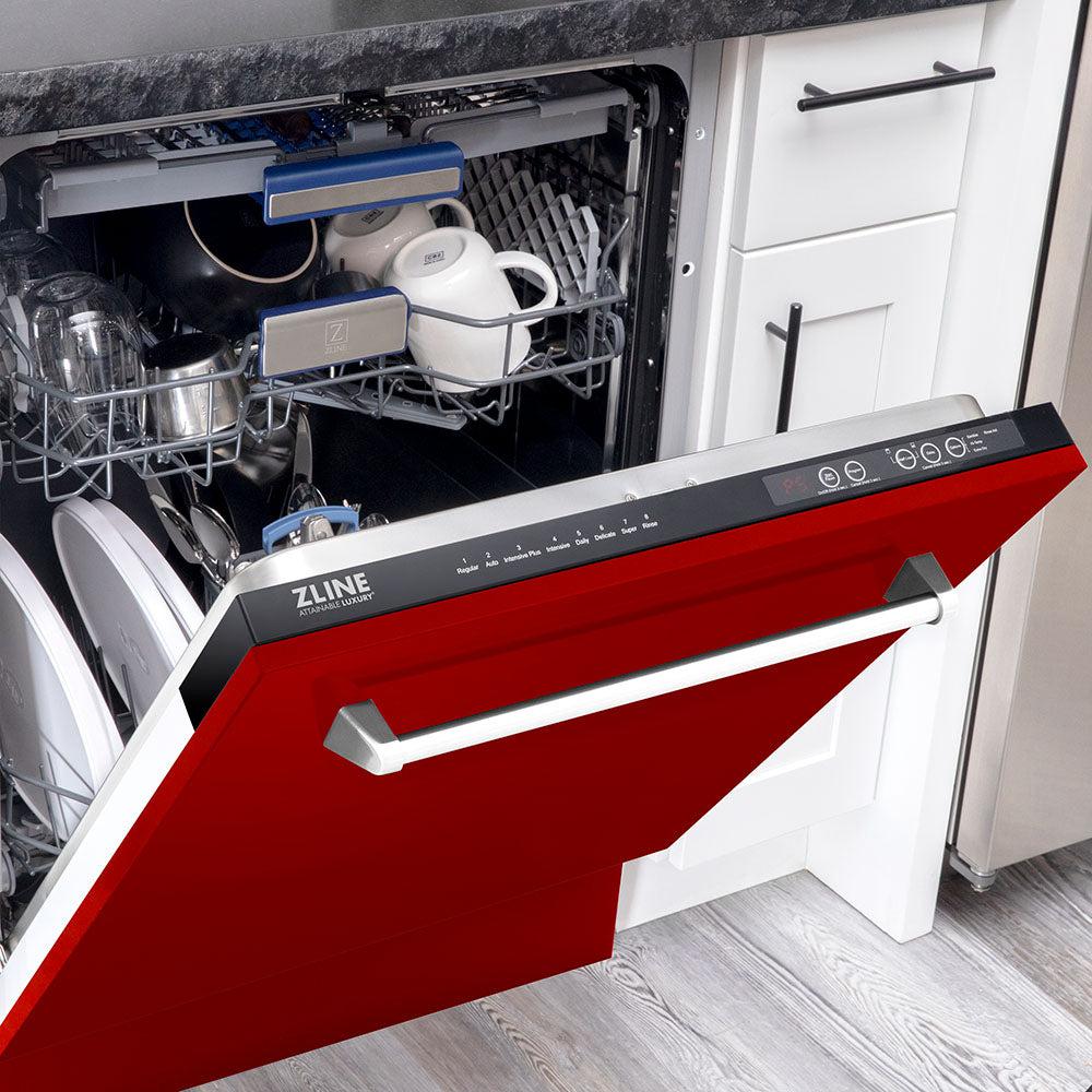 ZLINE 24 in. Tallac Series 3rd Rack Dishwasher with Red Gloss Panel and Traditional Handle, 51dBa (DWV-RG-24) - Image 9