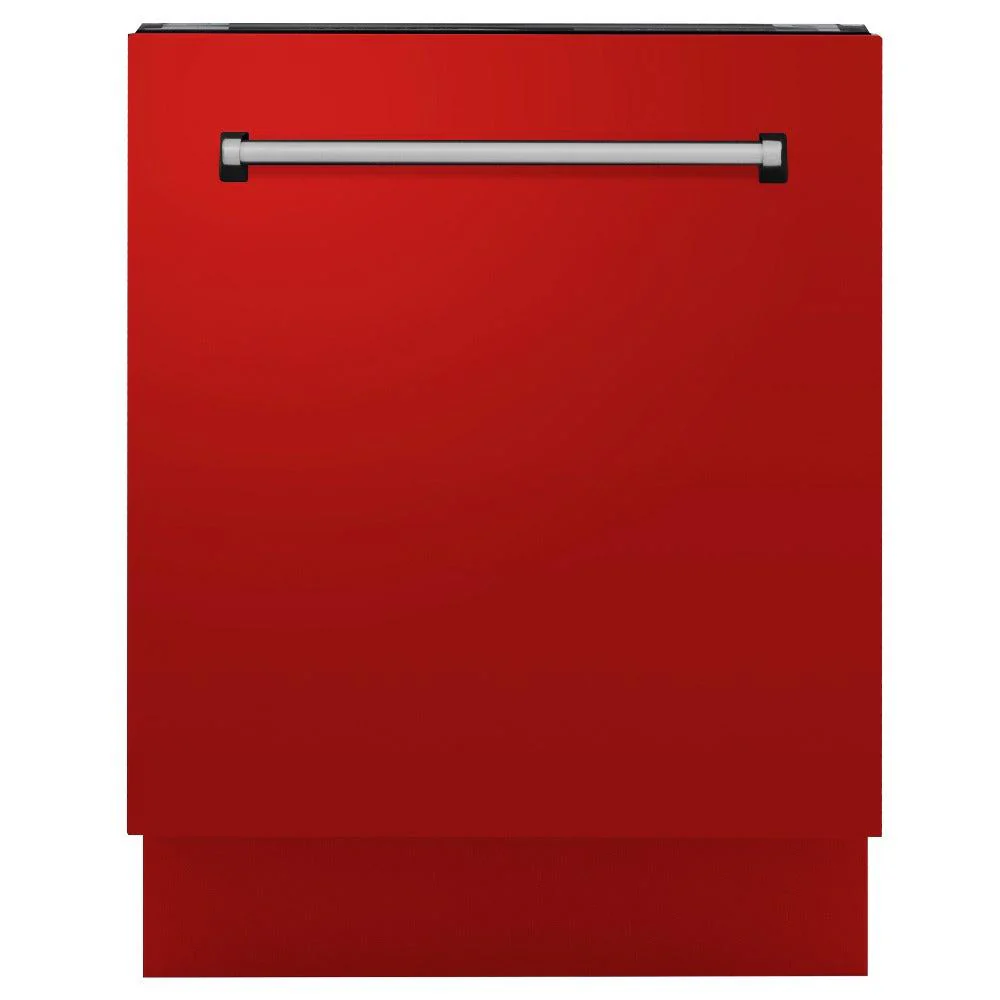 ZLINE 24 in. Tallac Series 3rd Rack Dishwasher with Red Matte Panel and Traditional Handle, 51dBa (DWV-RM-24)