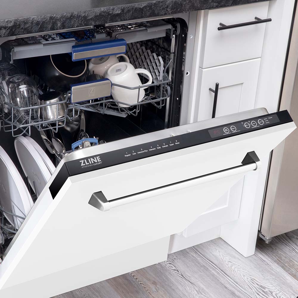 ZLINE 24" Tallac Series 3rd Rack Tall Tub Dishwasher in White Matte with Stainless Steel Tub, 51dBa (DWV-WM-24) - Image 9