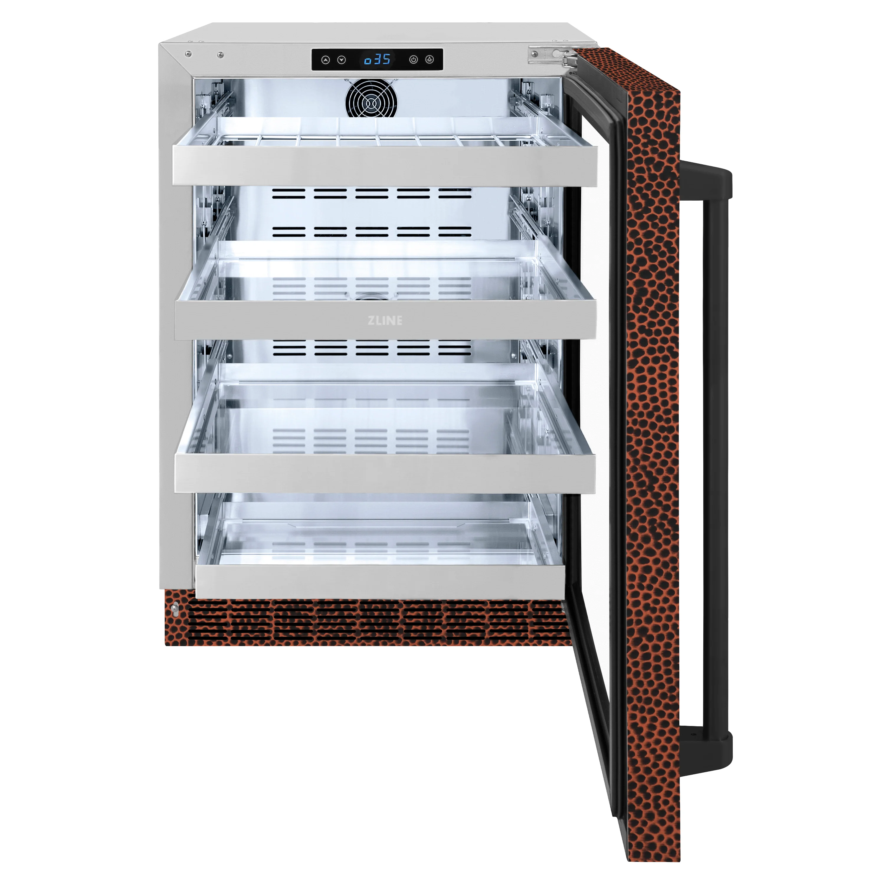ZLINE 24 in. Touchstone 151 Can Beverage Fridge With Hand Hammered Copper Glass Door (RBSO-HH-24) - Image 3