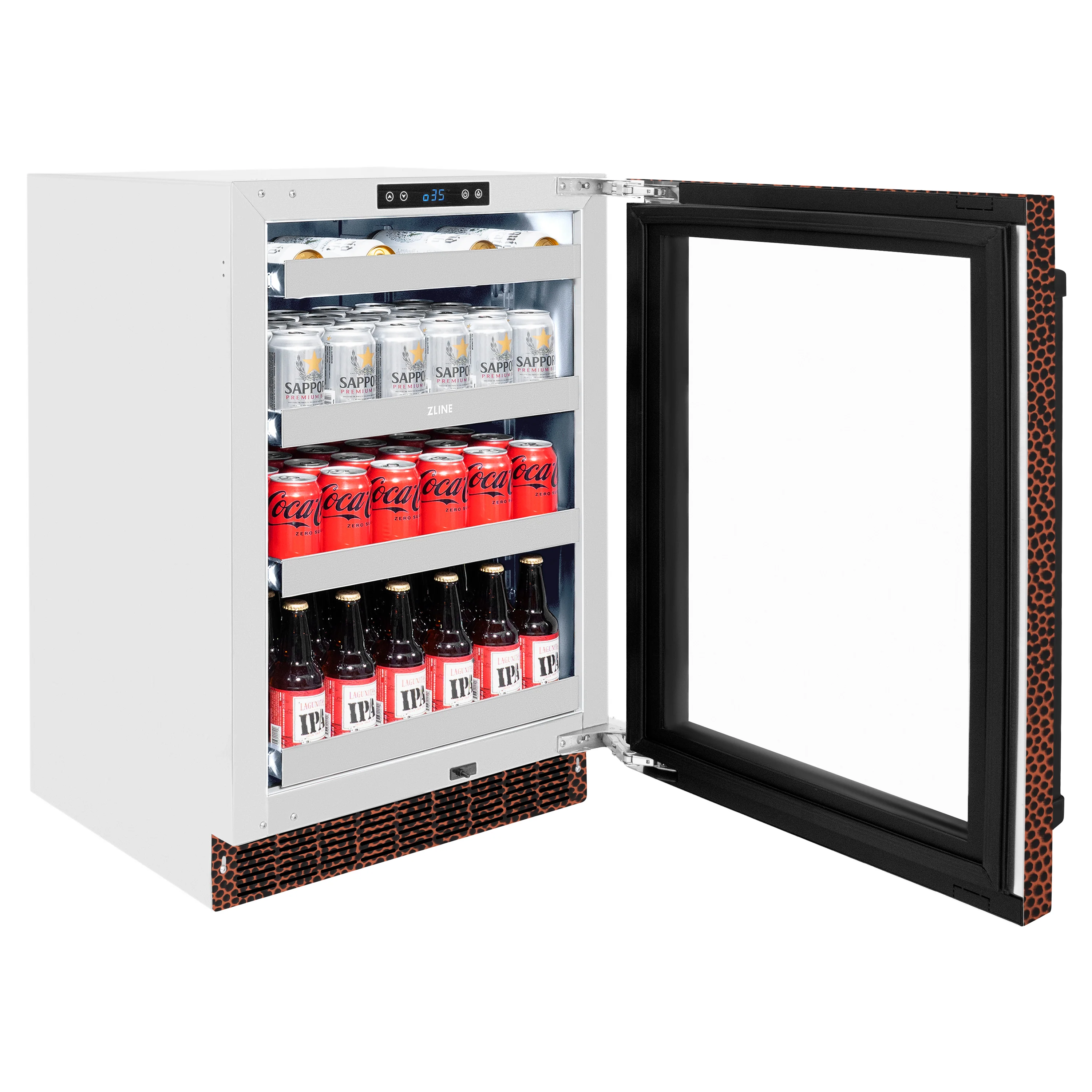 ZLINE 24 in. Touchstone 151 Can Beverage Fridge With Hand Hammered Copper Glass Door (RBSO-HH-24) - Image 7