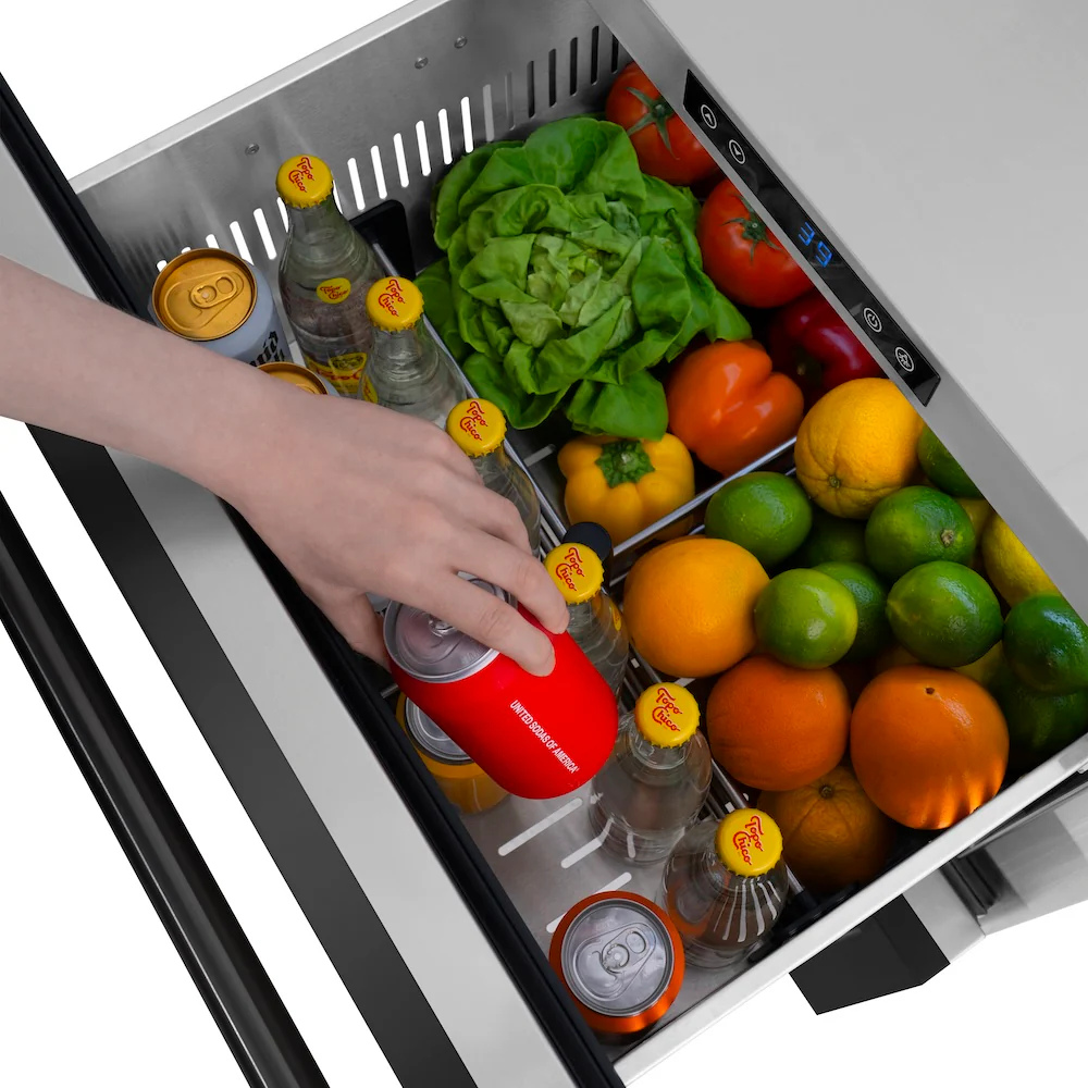 ZLINE 24 in. Touchstone 168 Can Outdoor-Rated Dual Refrigerator Drawer with Black Stainless Steel Doors (RDSO-BS-24) - Image 12