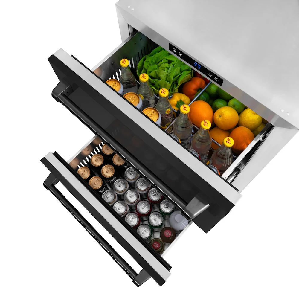 ZLINE 24 in. Touchstone 168 Can Outdoor-Rated Dual Refrigerator Drawer with Black Stainless Steel Doors (RDSO-BS-24) - Image 2