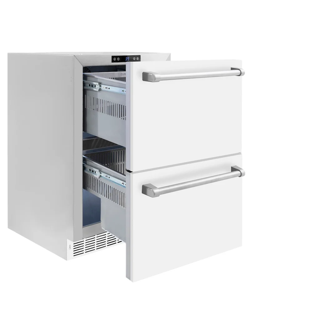 ZLINE 24 in. Touchstone 168 Can Outdoor-Rated Dual Refrigerator Drawer with White Matte Doors (RDSO-WM-24) - Image 6