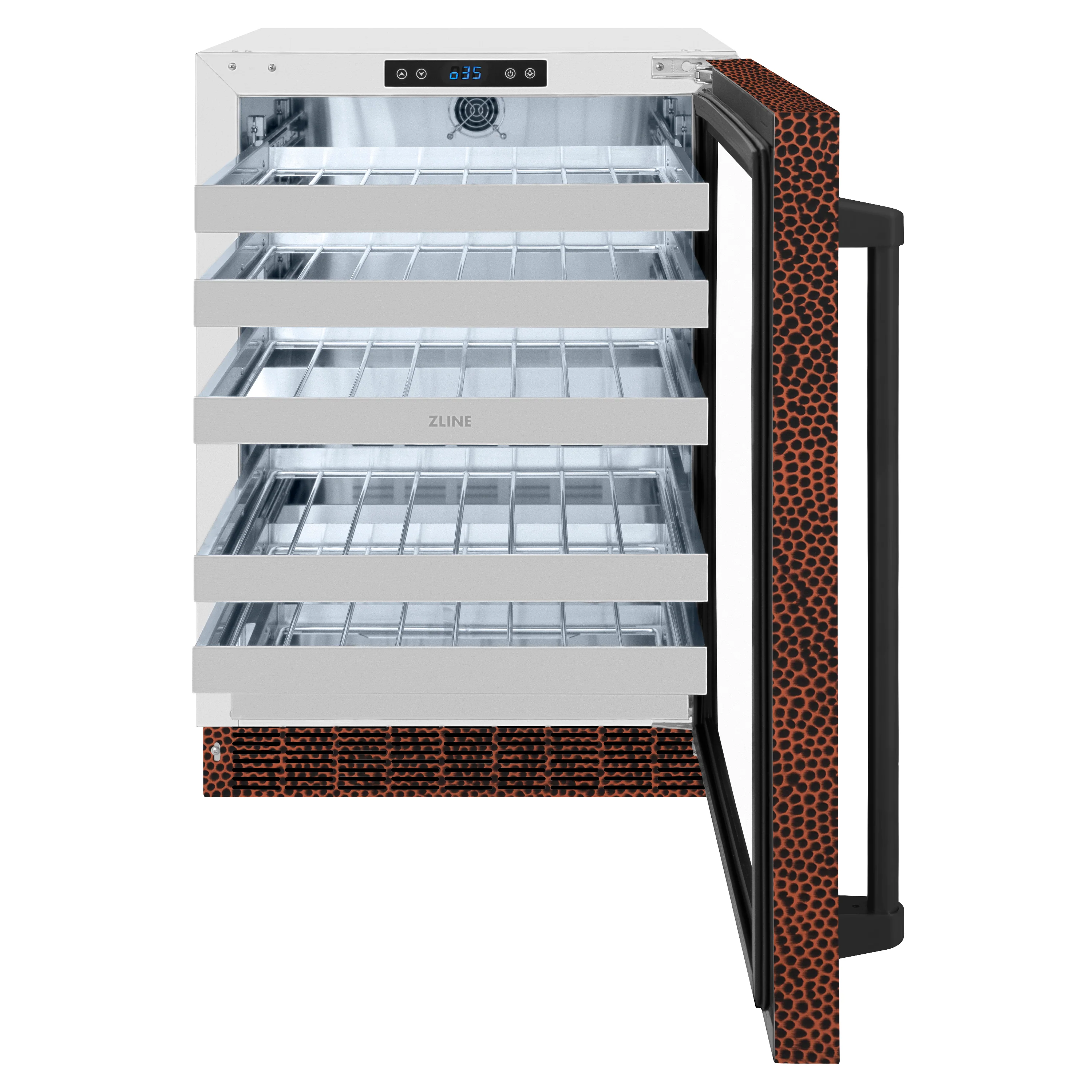 ZLINE 24 in. Touchstone Dual Zone 44 Bottle Wine Cooler with Hand Hammered Copper Glass Door (RWDO-HH-24) - Image 2