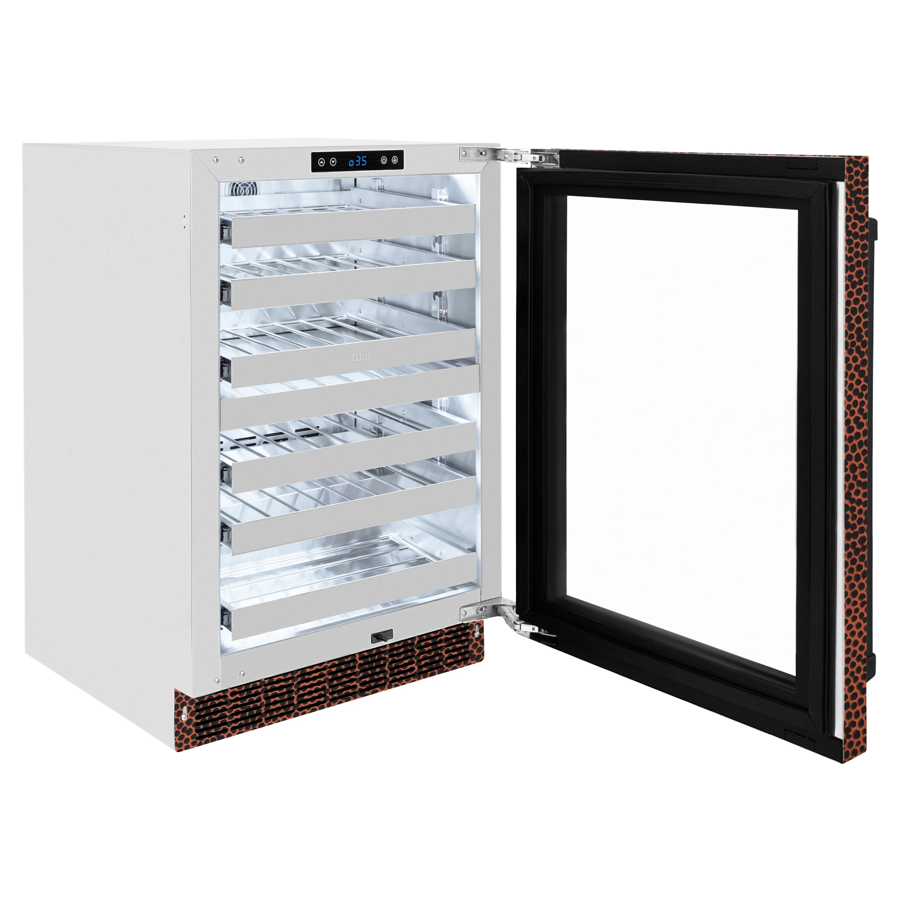 ZLINE 24 in. Touchstone Dual Zone 44 Bottle Wine Cooler with Hand Hammered Copper Glass Door (RWDO-HH-24) - Image 3