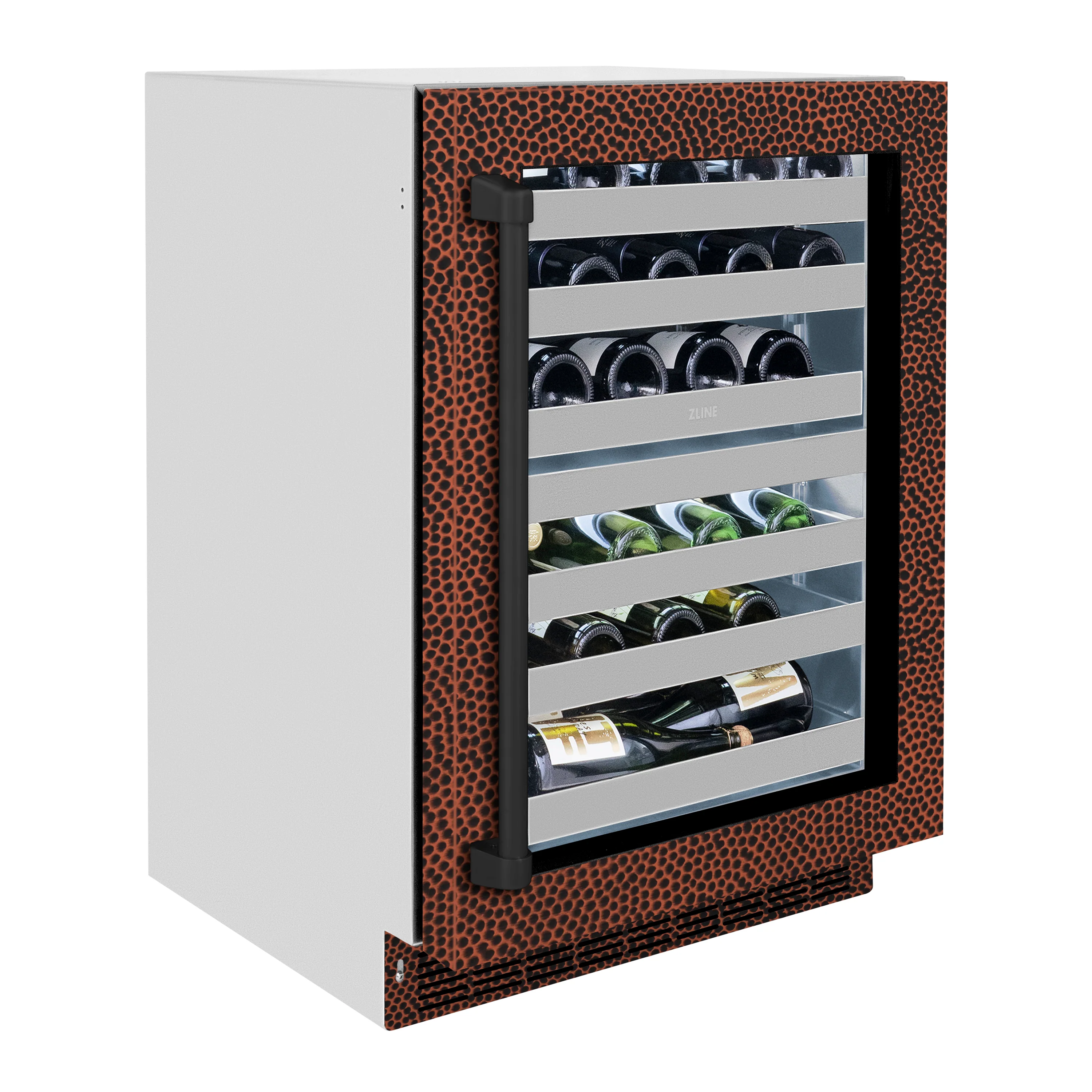 ZLINE 24 in. Touchstone Dual Zone 44 Bottle Wine Cooler with Hand Hammered Copper Glass Door (RWDO-HH-24) - Image 4
