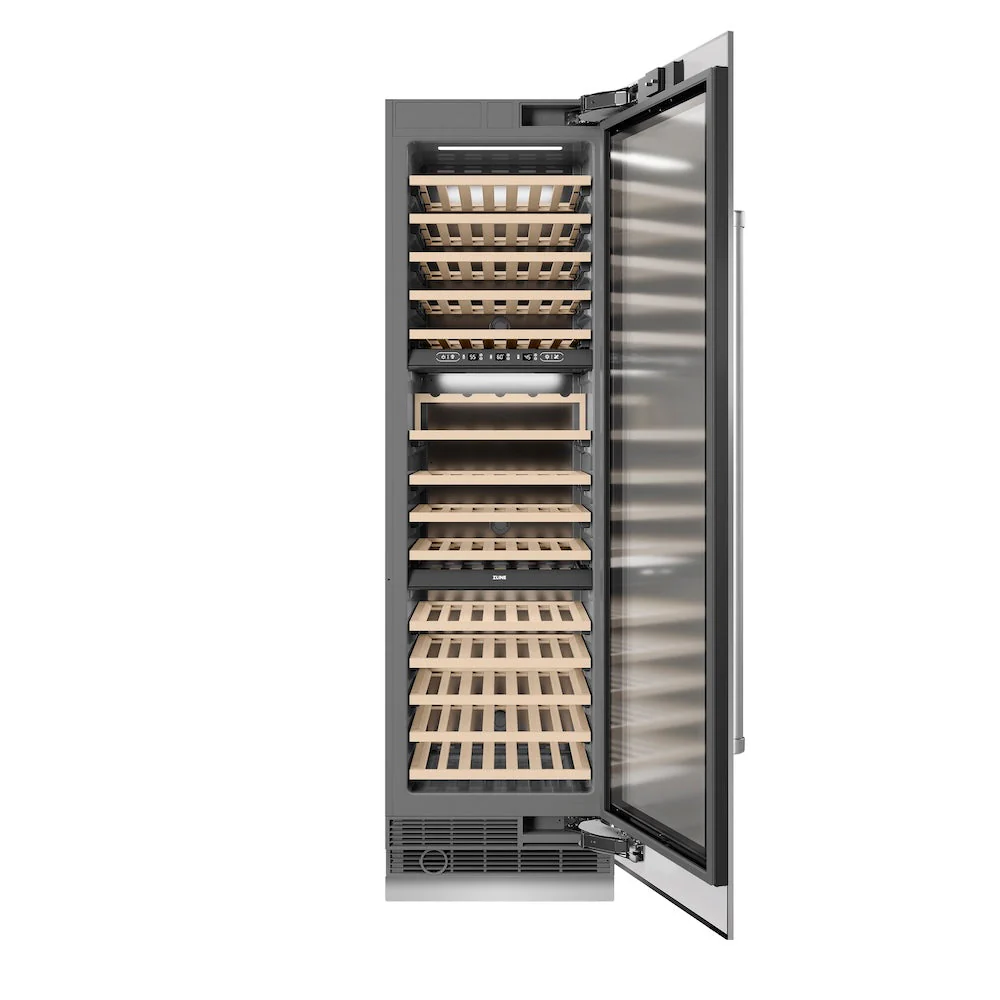 ZLINE 24 in. 12.4 cu. ft. Triple Zone 100 Bottle Column Wine Cooler in Stainless Steel (RCWV-304-24)