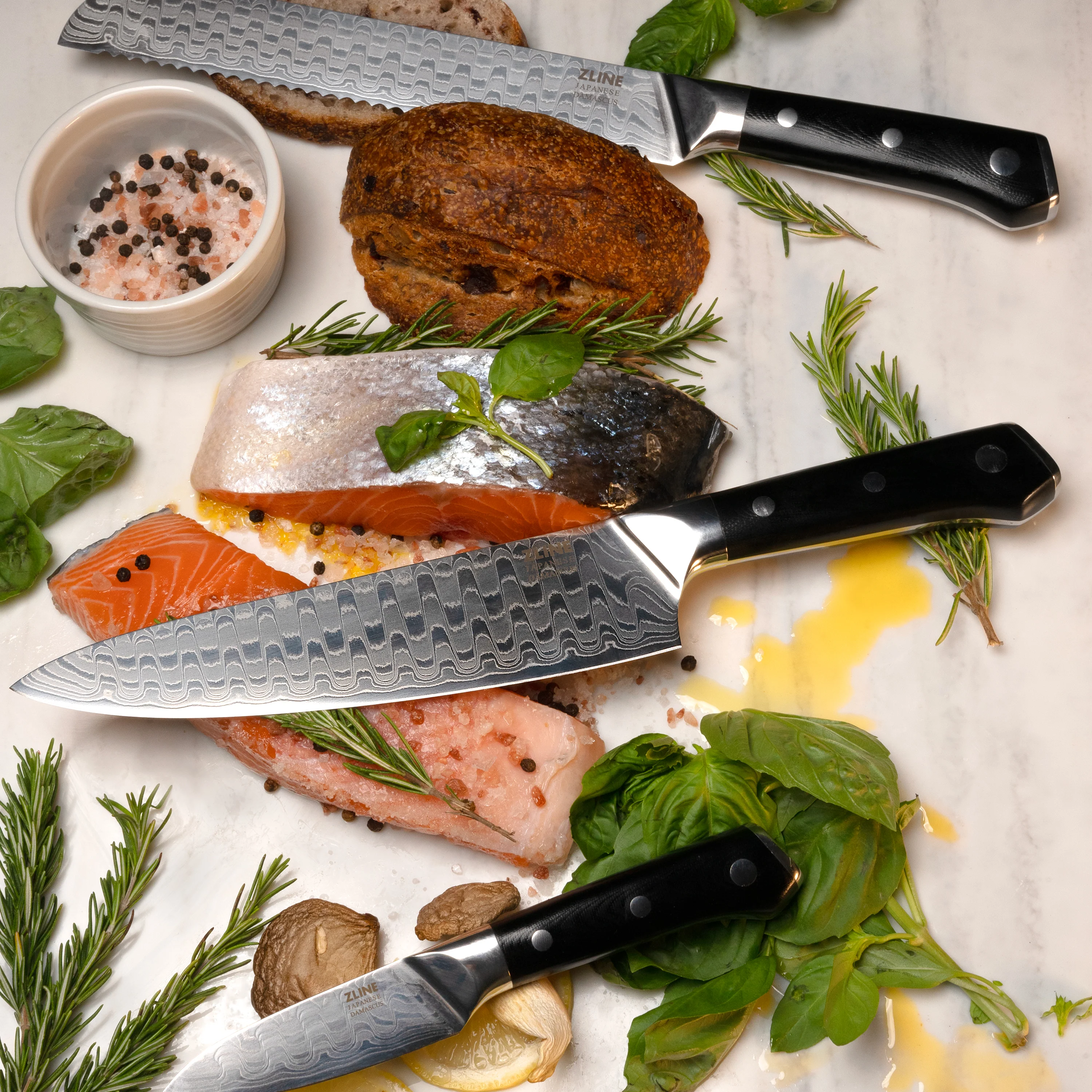 ZLINE 3-Piece Professional Damascus Steel Kitchen Knife Set (KSETT-JD-3) - Image 9