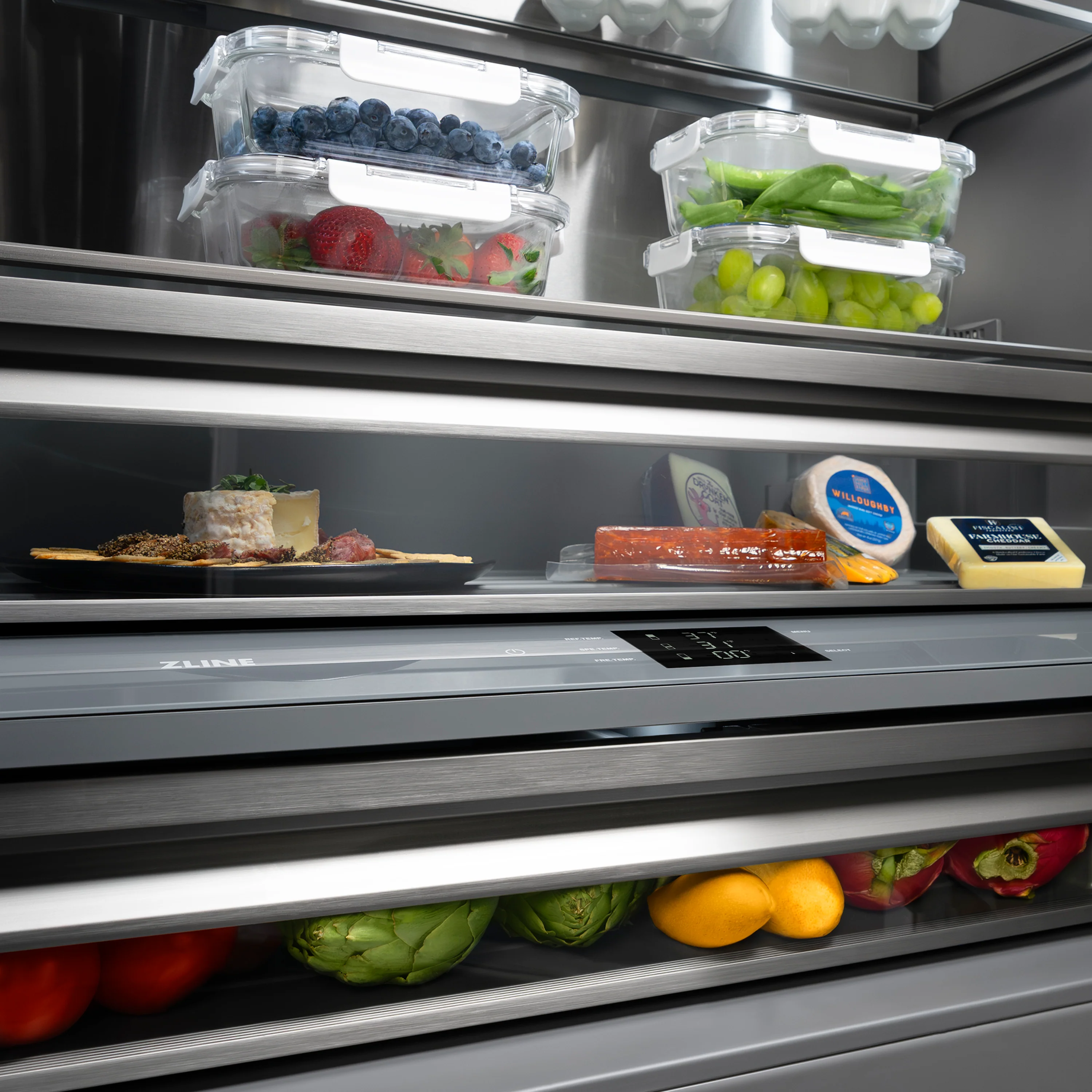 ZLINE 30 in. 16.1 cu. ft. Panel Ready Built-In Bottom Freezer Refrigerator with Water Dispenser and Ice Maker with Graphite Gray Interior (GRBIV-30) - Image 14