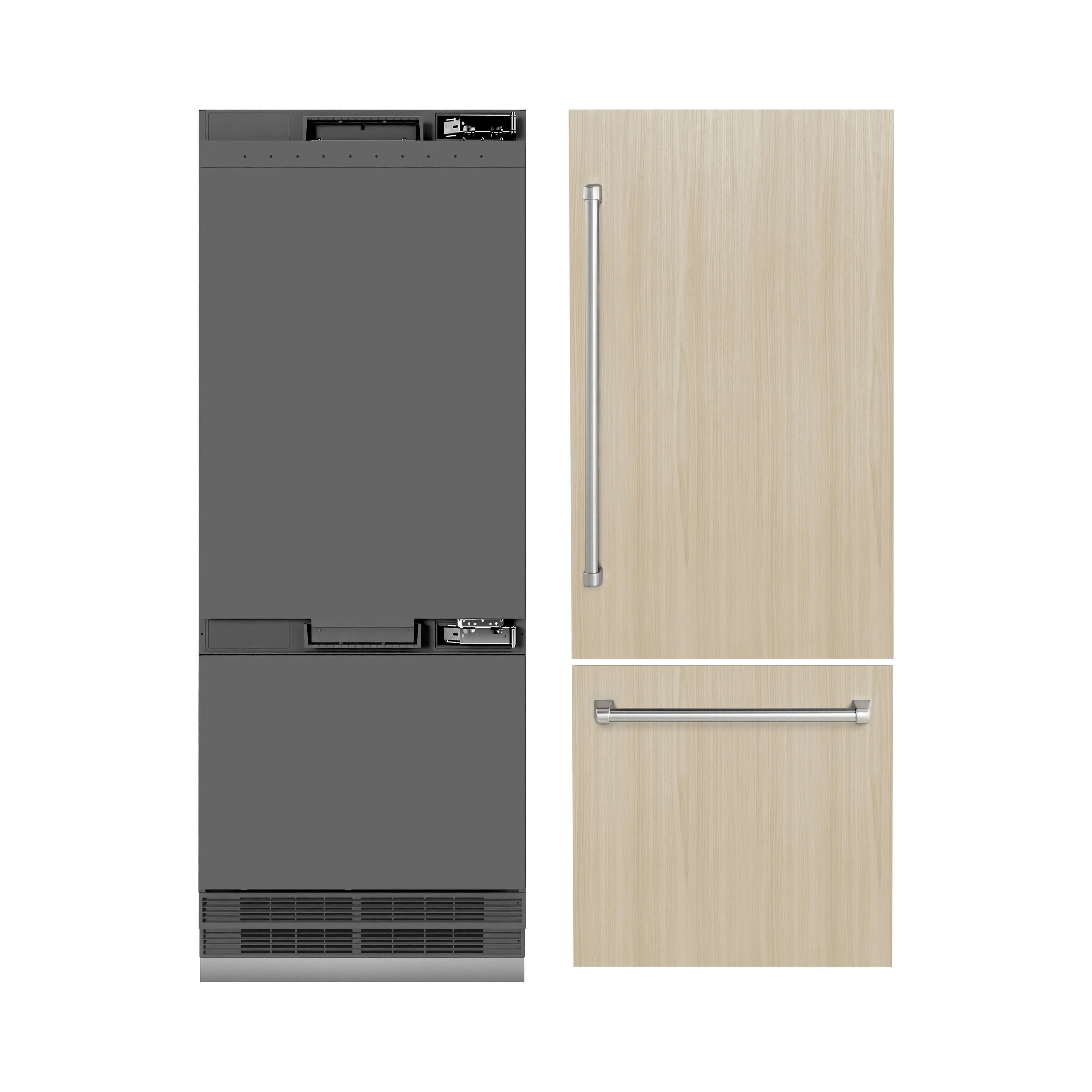 ZLINE 30 in. 16.1 cu. ft. Panel Ready Built-In Bottom Freezer Refrigerator with Water Dispenser and Ice Maker with Graphite Gray Interior (GRBIV-30) - Image 4