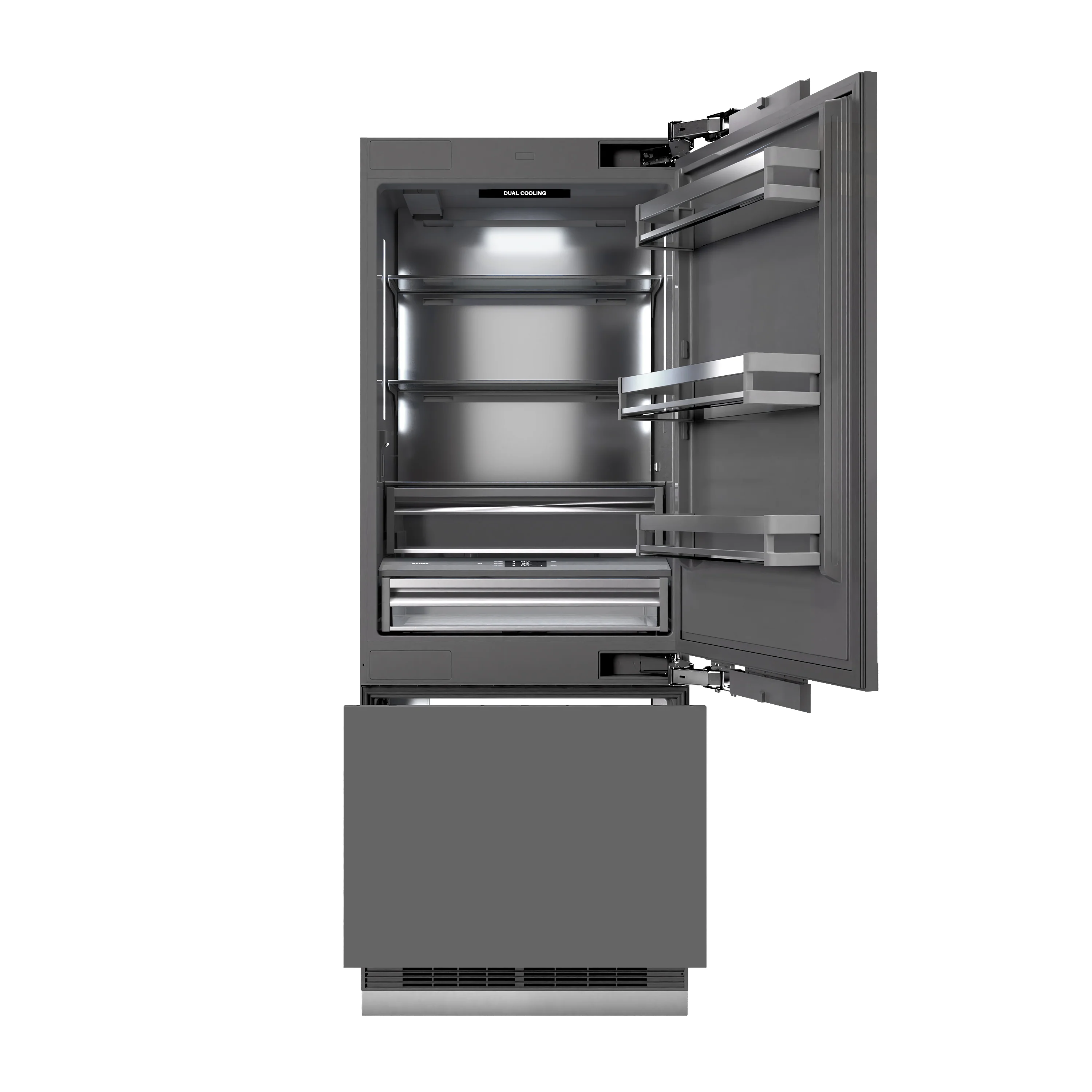 ZLINE 30 in. 16.1 cu. ft. Panel Ready Built-In Bottom Freezer Refrigerator with Water Dispenser and Ice Maker with Graphite Gray Interior (GRBIV-30) - Image 6