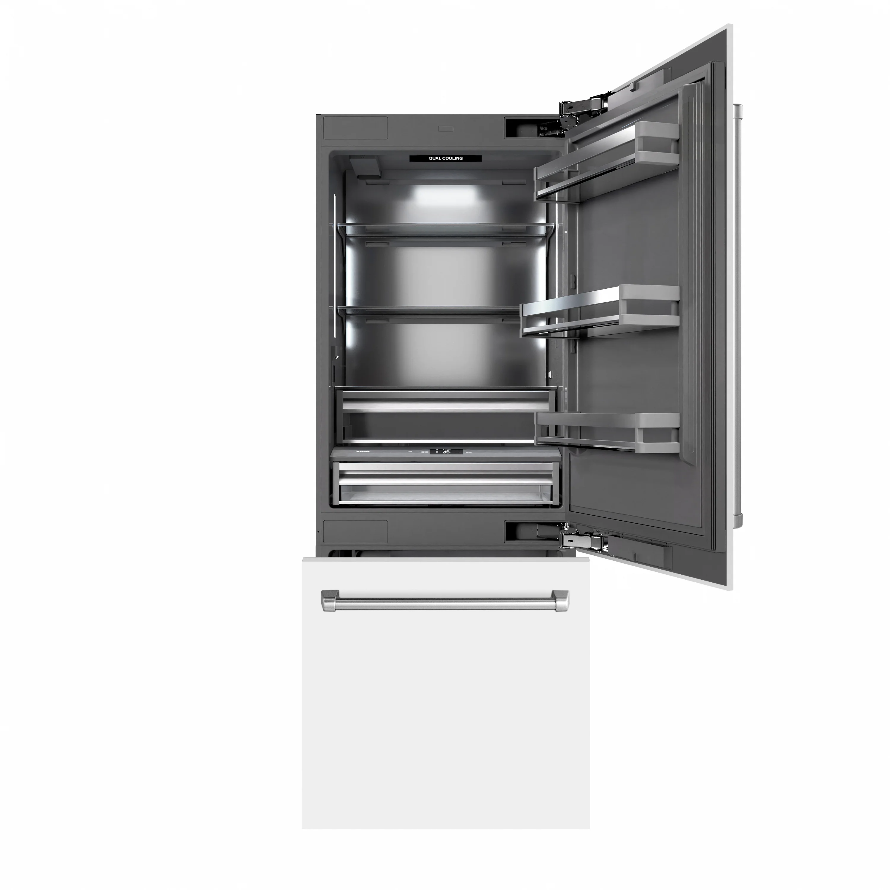 ZLINE 30 in. 16.1 cu. ft. Built-In Bottom Freezer Refrigerator with Water Dispenser and Ice Maker in White Matte with Graphite Gray Interior (GRBIV-WM-30) - Image 4