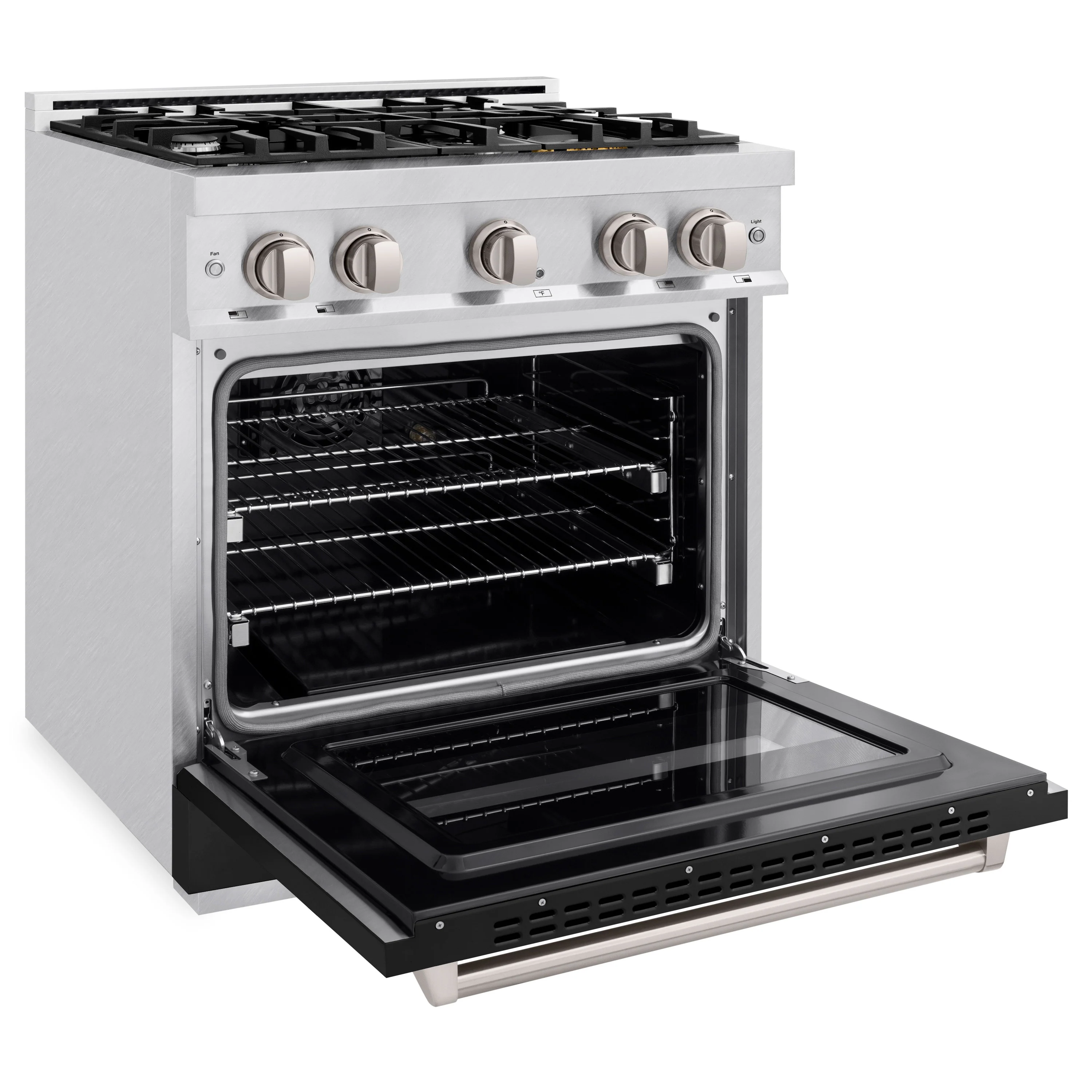 ZLINE 30 in. 4.2 cu. ft. Classic Dual Fuel Range with 4 Burner Gas Cooktop and Electric Convection Oven in Satin Stainless Steel with Black Matte Door (CDRS-BLM-30) - Image 5