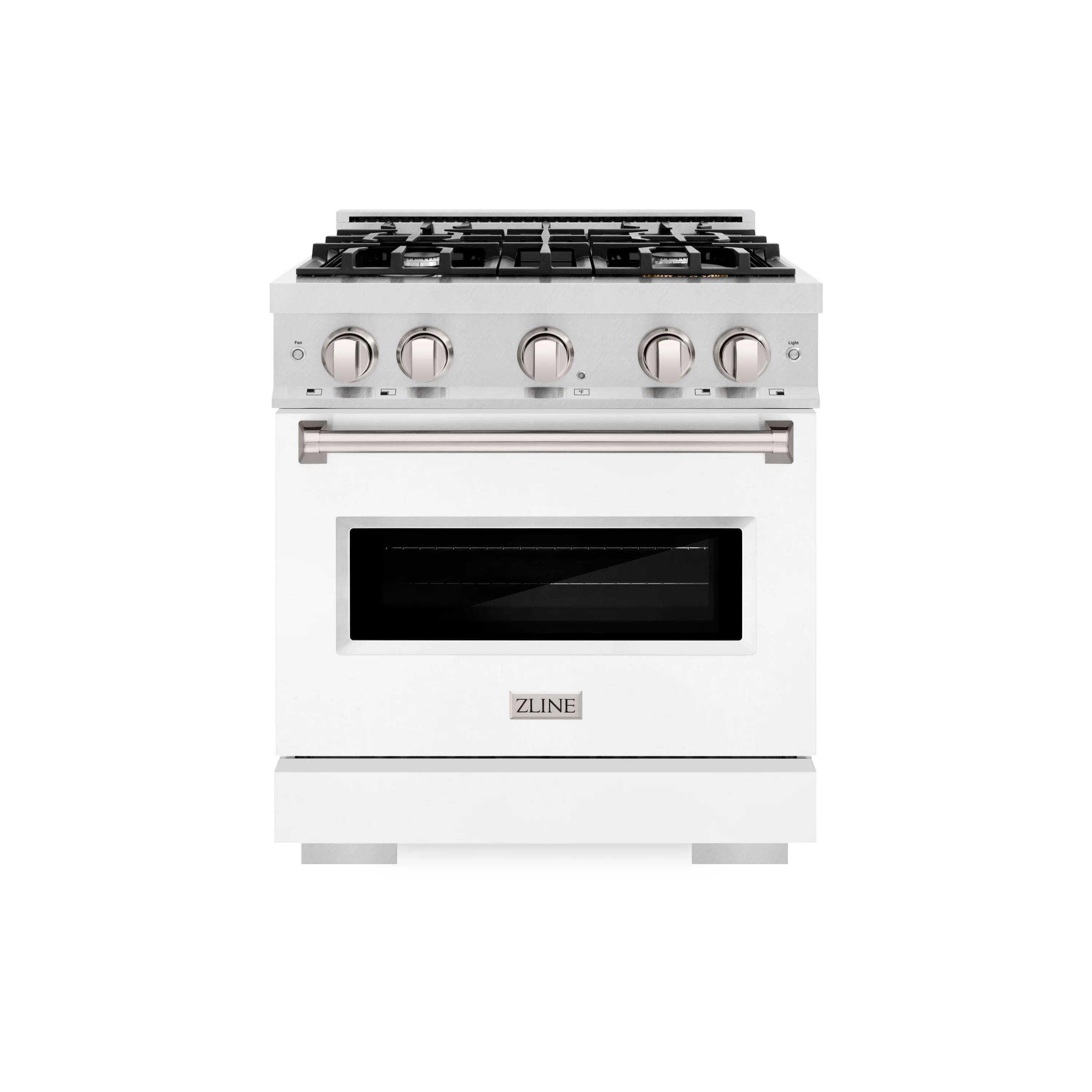 ZLINE 30 in. 4.2 cu. ft. Classic Dual Fuel Range with 4 Burner Gas Cooktop and Electric Convection Oven in Satin Stainless Steel with White Matte Door (CDRS-WM-30)
