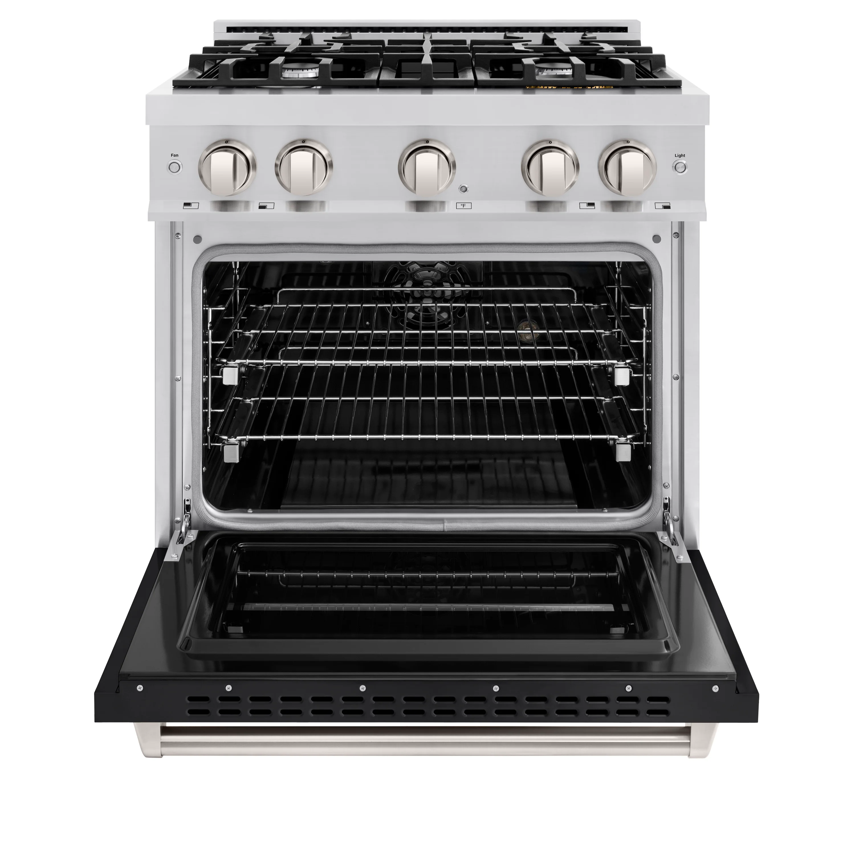 ZLINE 30 in. 4.2 cu. ft. Classic Dual Fuel Range with 4 Burner Gas Cooktop and Electric Convection Oven in Stainless Steel with Black Matte Door (CDR-BLM-30) - Image 3