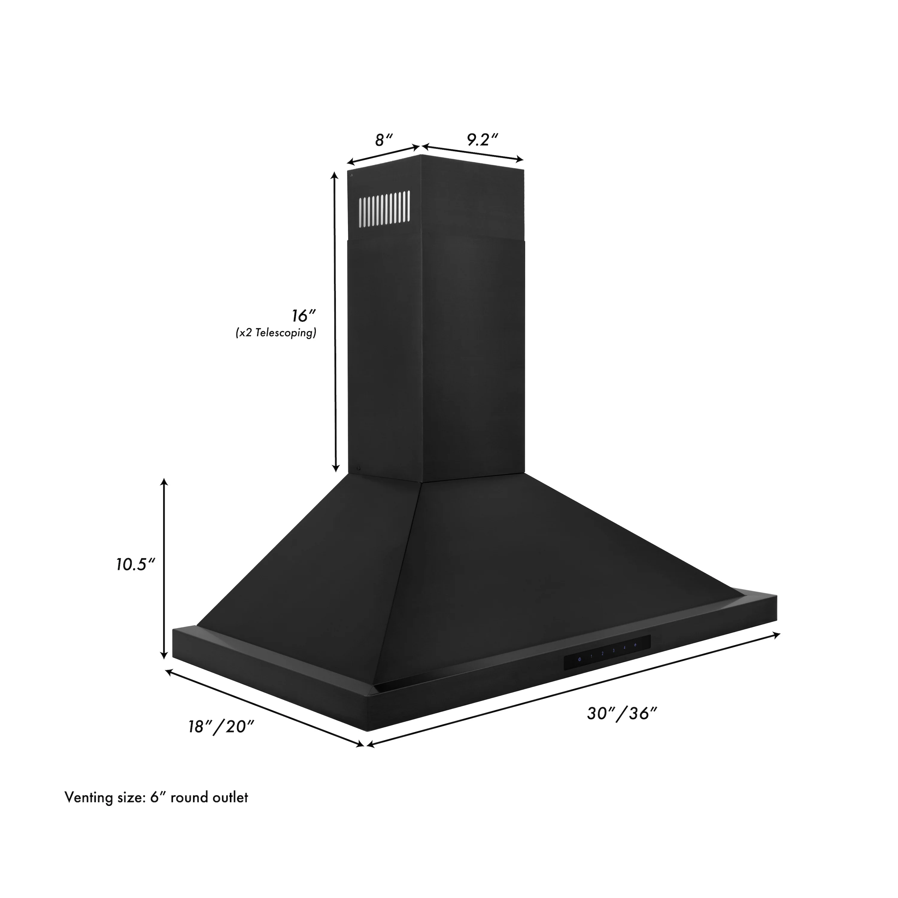 ZLINE 30" Convertible Wall Mount Range Hood in Black Stainless Steel with Set of 2 Charcoal Filters, LED lighting and Dishwasher-Safe Baffle Filters (BSKBN-CF-30) - Image 10