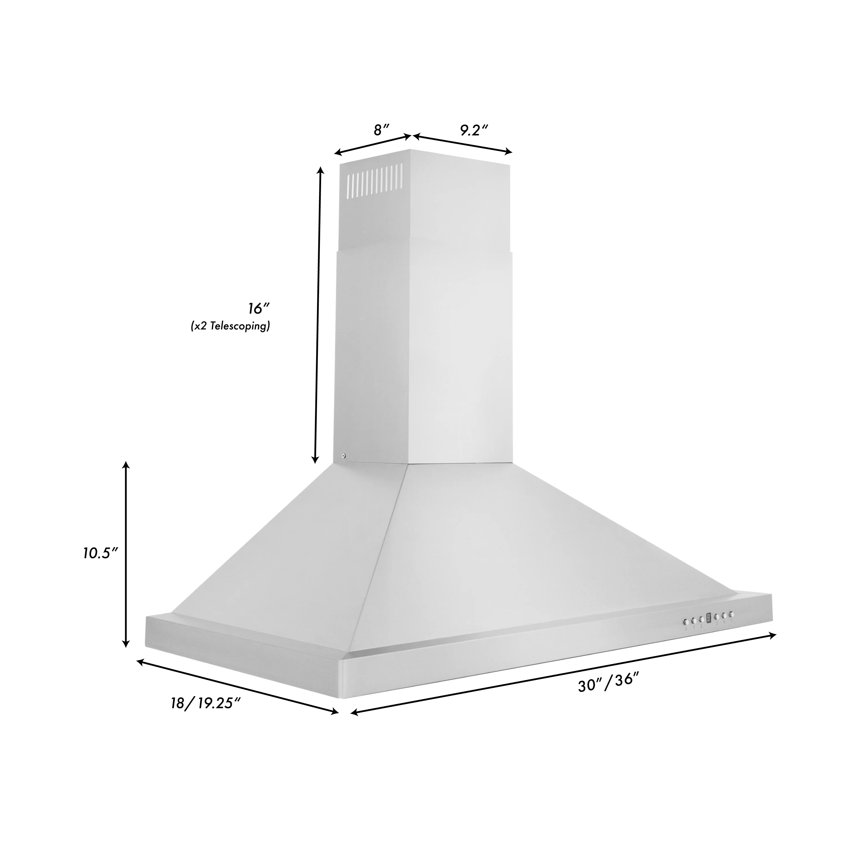 ZLINE 30" Convertible Wall Mount Range Hood in Stainless Steel with Set of 2 Charcoal Filters, LED lighting and Dishwasher-Safe Baffle Filters (KB-CF-30) - Image 11
