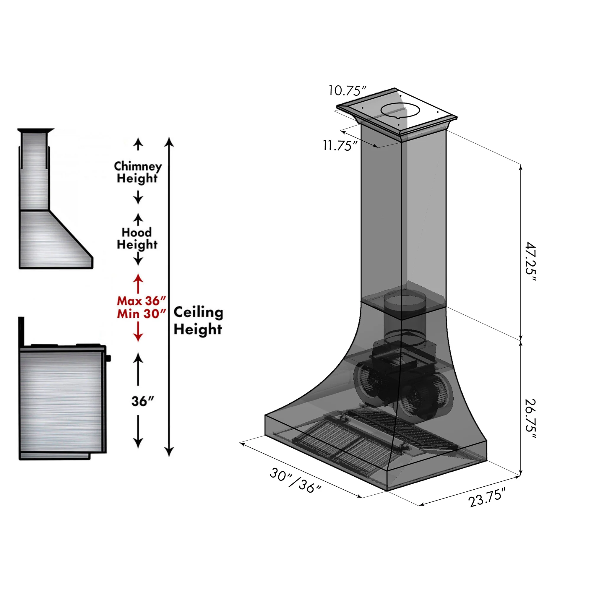 ZLINE 30" Designer Series Fingerprint Resistant Stainless Steel Ducted Wall Range Hood (8632S-30) - Image 13
