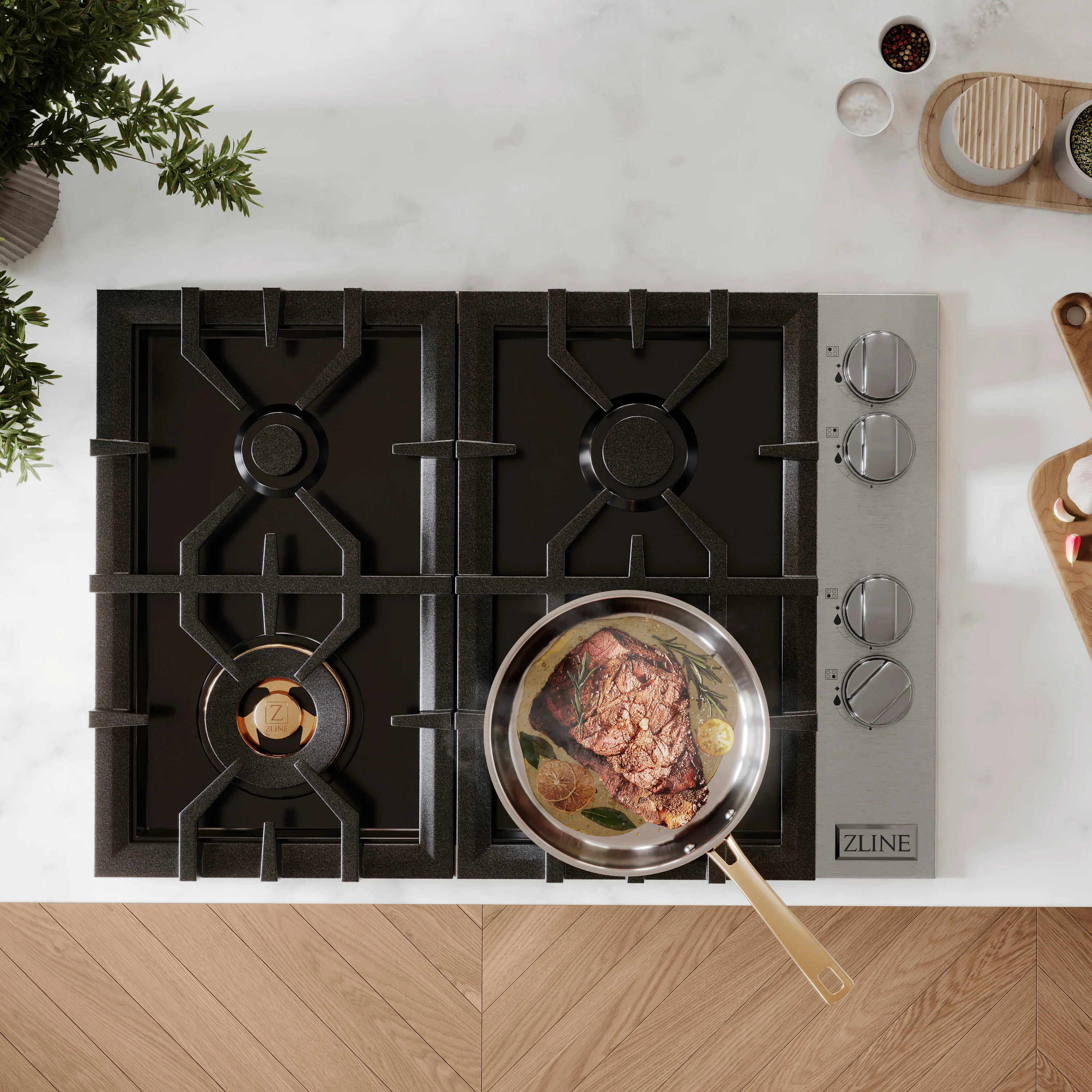 ZLINE 30" Gas Cooktop with 4 Gas Brass Burners and Black Porcelain Top (RC-BR-30-PBT) - Image 13