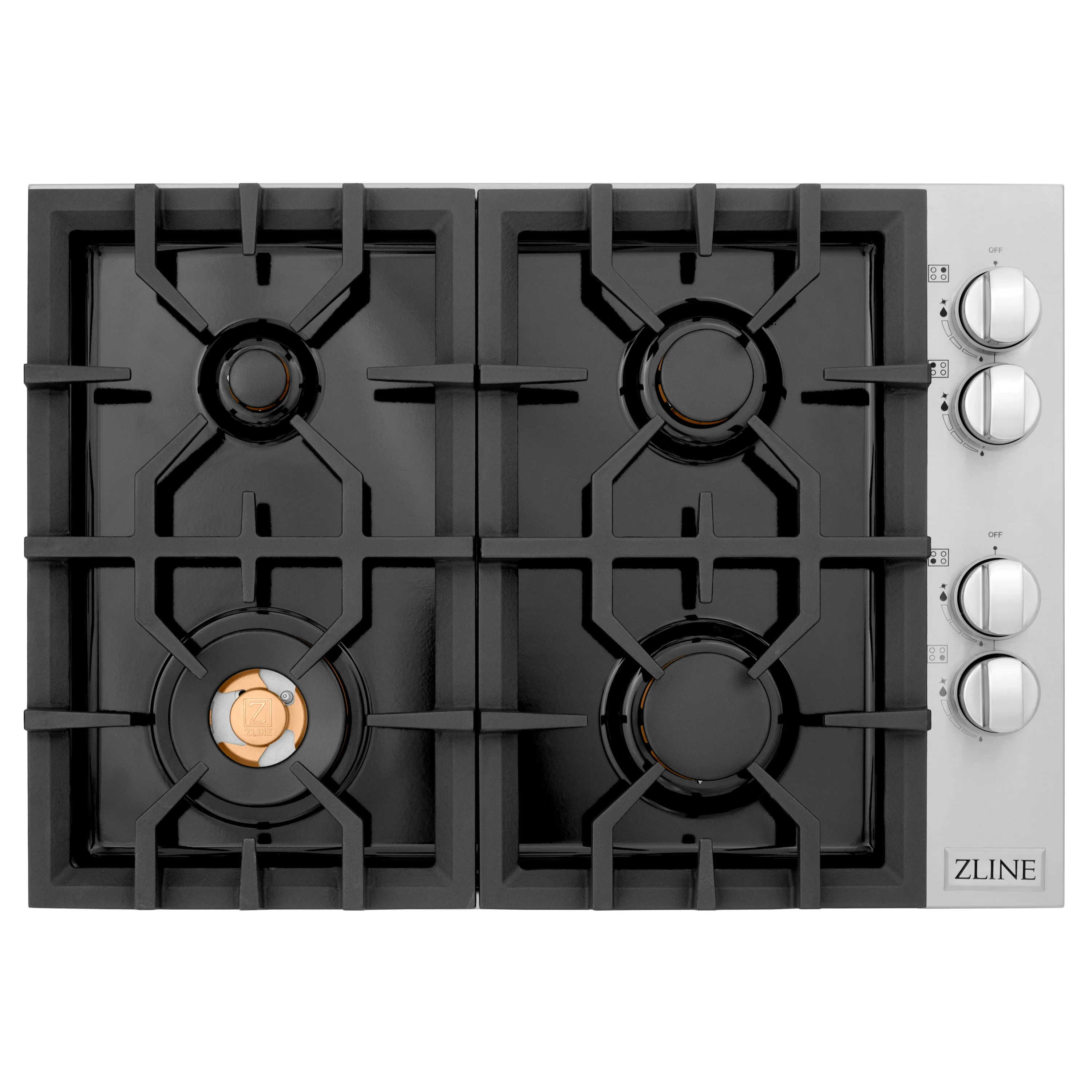 ZLINE 30" Gas Cooktop with 4 Gas Brass Burners and Black Porcelain Top (RC-BR-30-PBT) - Image 4