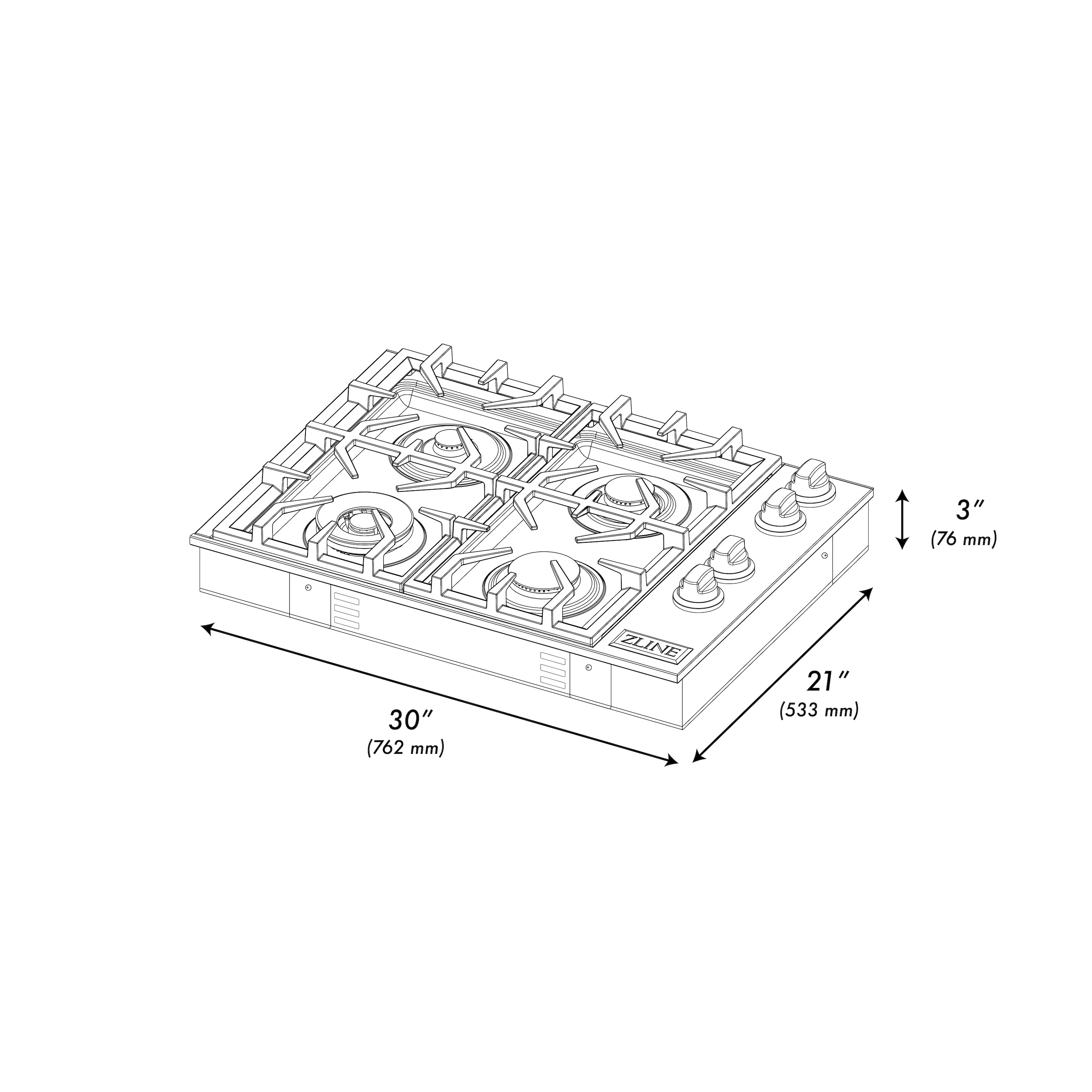 ZLINE 30" Gas Cooktop with 4 Gas Brass Burners (RC-BR-30) - Image 11