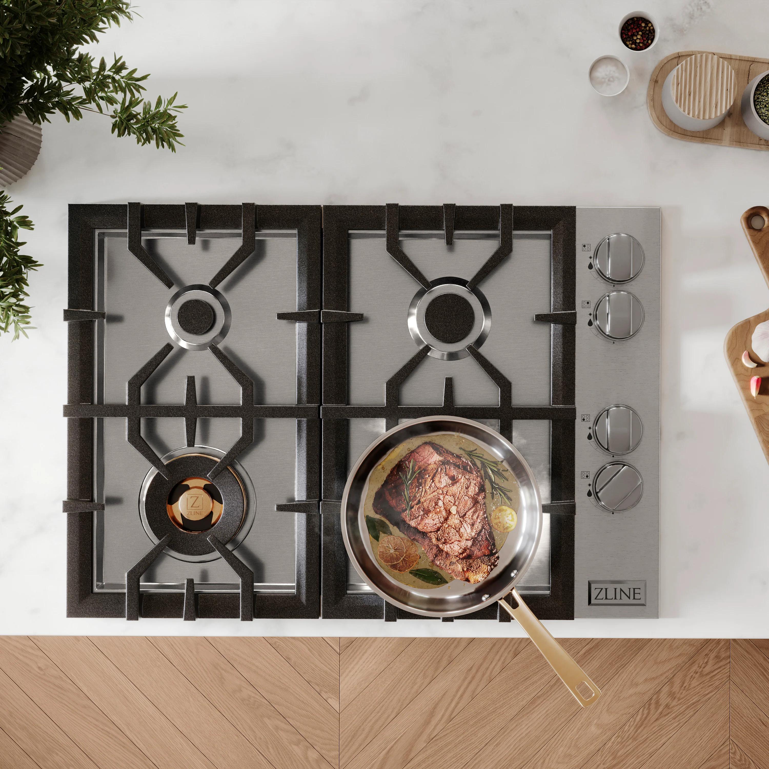 ZLINE 30" Gas Cooktop with 4 Gas Brass Burners (RC-BR-30) - Image 13