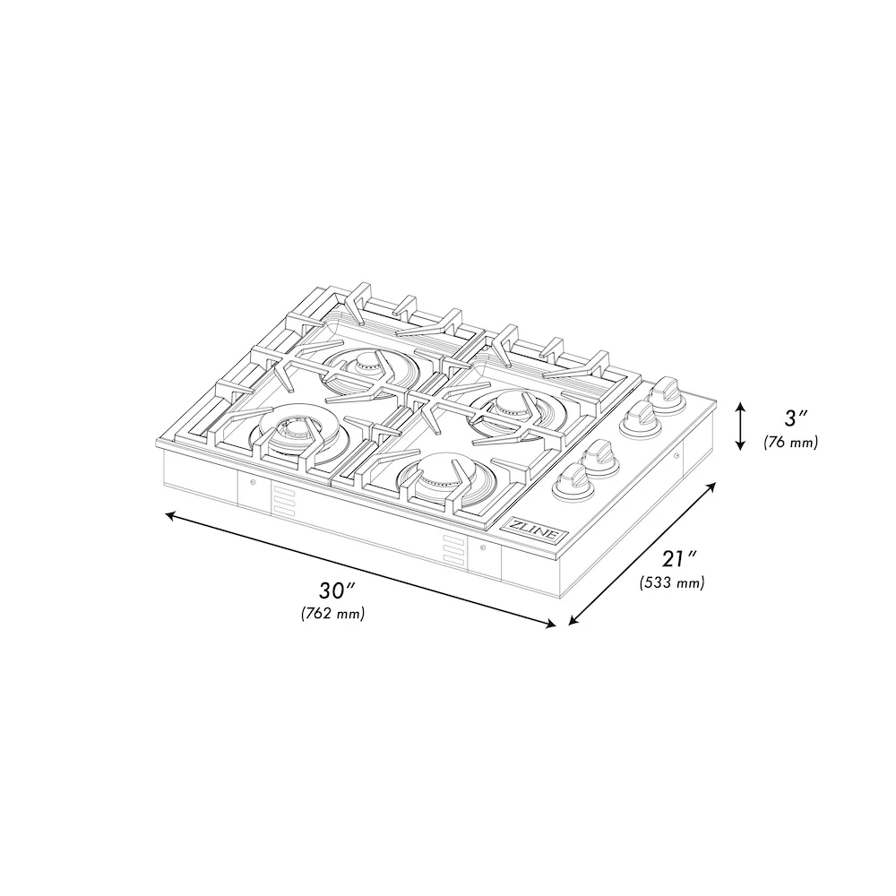 ZLINE 30" Gas Cooktop with 4 Gas Burners (RC30) - Image 9