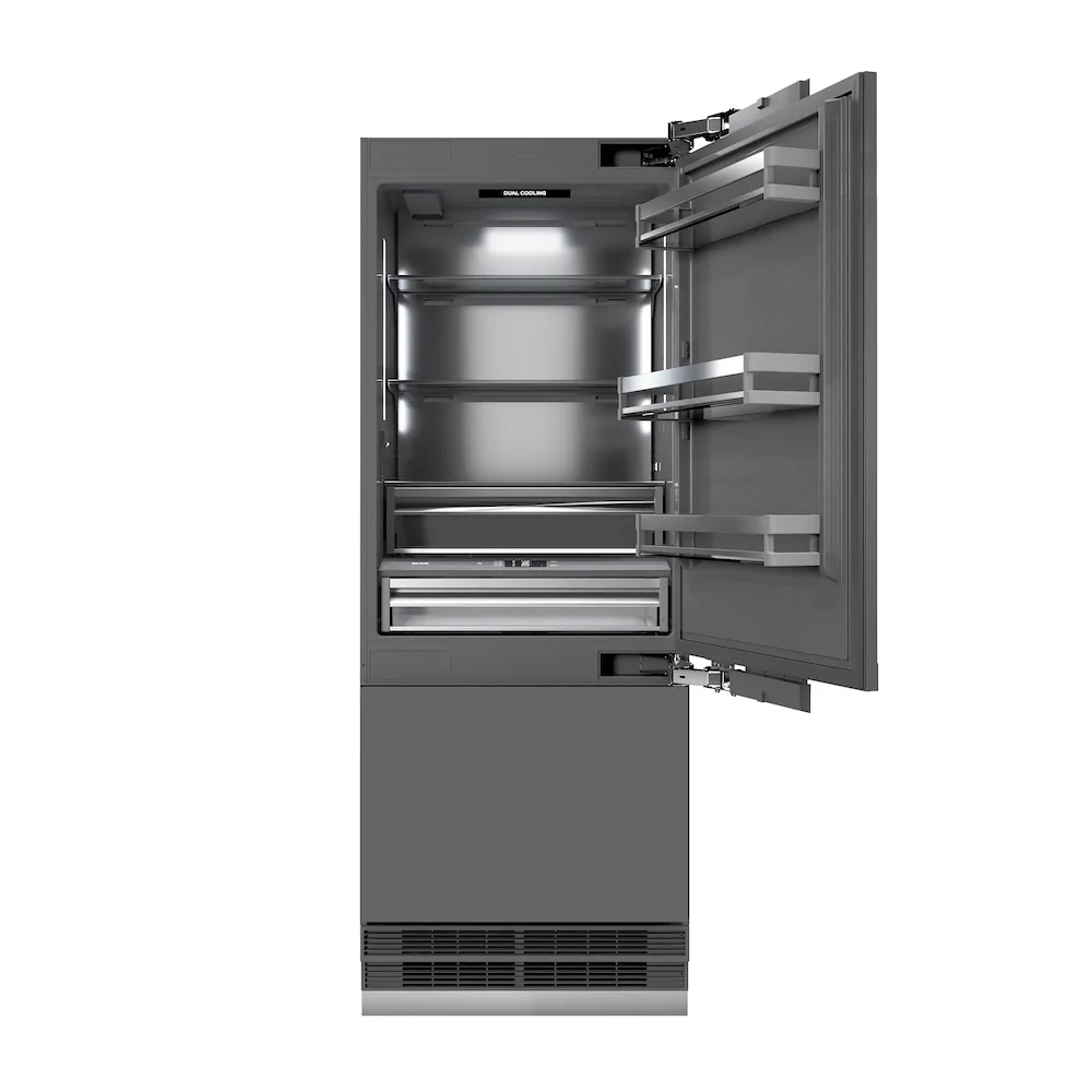 ZLINE 30 in. 16.1 cu. ft. Panel Ready Built-In Bottom Freezer Refrigerator with Water Dispenser and Ice Maker with Graphite Gray Interior, Open Box-Great Condition