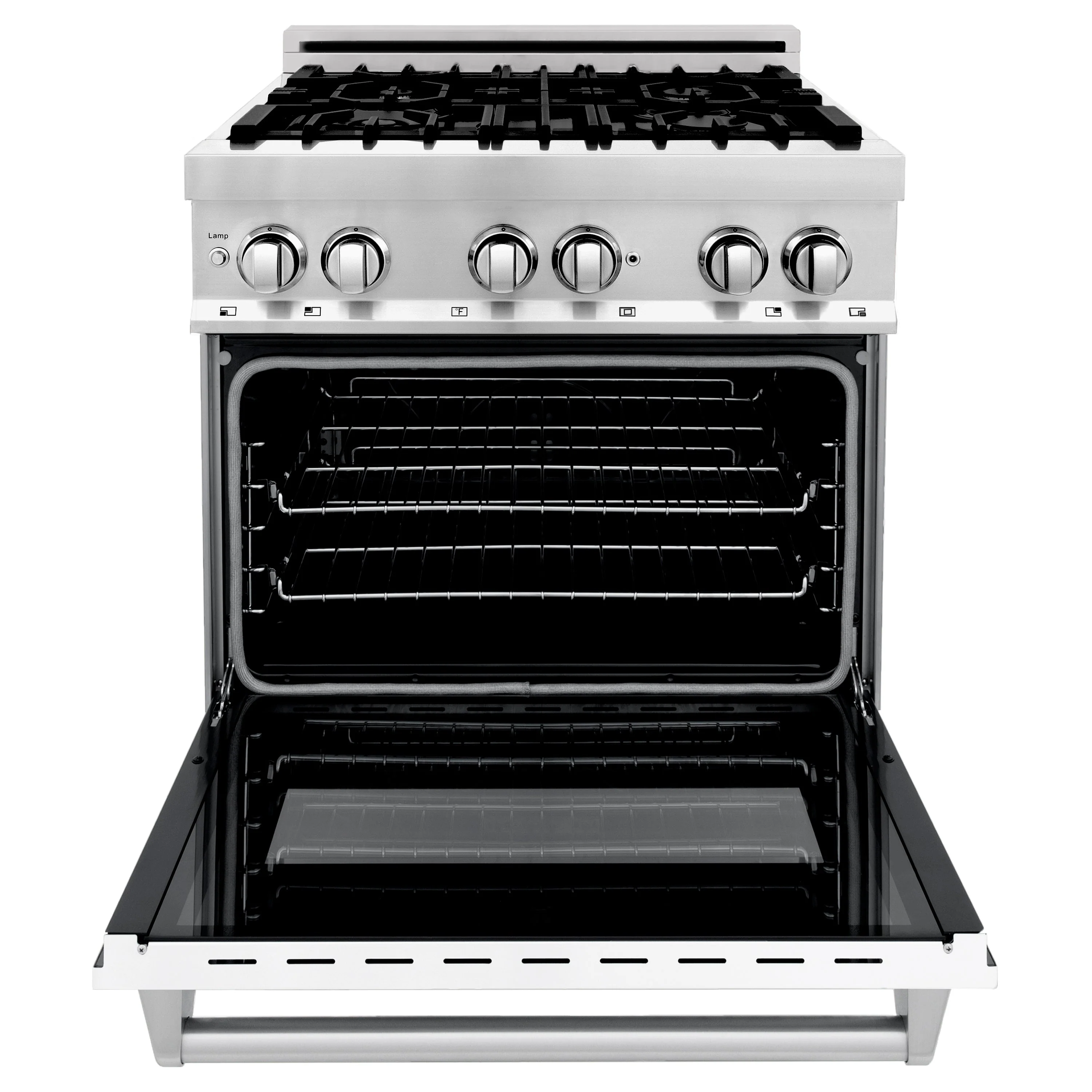 ZLINE 30 in. 4.0 cu. ft. Legacy Dual Fuel Range with 4 Burner Gas Cooktop and Electric Convection Oven in Stainless Steel with Griddle and White Matte Door (RA-WM-GR-30) - Image 3