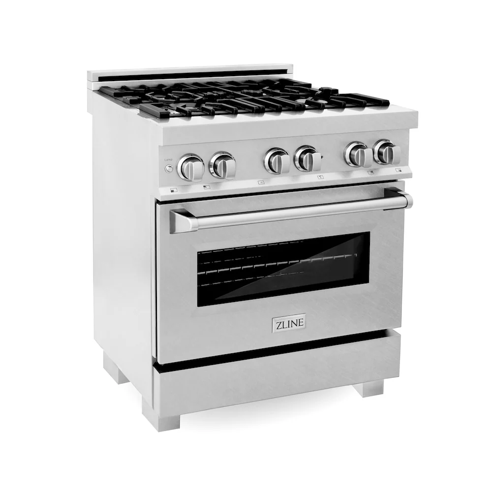 ZLINE 30 in. 4.0 cu. ft. Legacy Dual Fuel Range with 4 Burner Gas Cooktop and Electric Convection Oven in Satin Stainless Steel, Open Box-Great Condition
