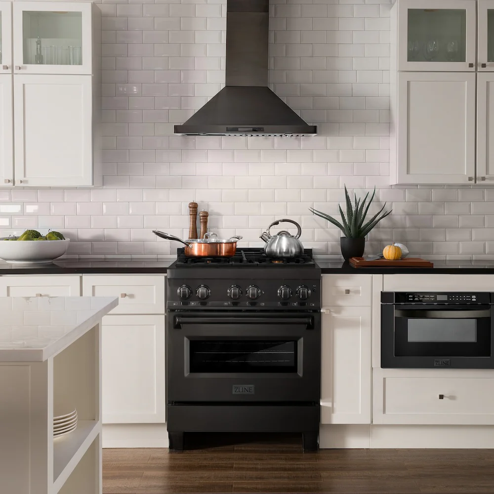 ZLINE 30 in. 4.0 cu. ft. Legacy Dual Fuel Range with Gas Cooktop and Electric Convection Oven in Black Stainless Steel with 4 Brass Burners, Open Box-Great Condition - Image 2