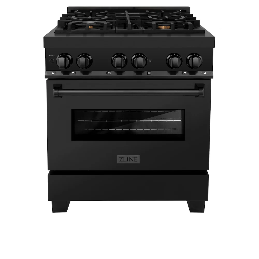 ZLINE 30 in. 4.0 cu. ft. Legacy Dual Fuel Range with Gas Cooktop and Electric Convection Oven in Black Stainless Steel with 4 Brass Burners, Open Box-Great Condition - Image 4