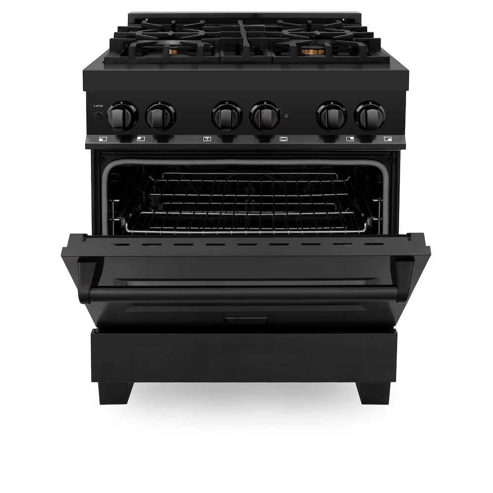 ZLINE 30 in. 4.0 cu. ft. Legacy Dual Fuel Range with Gas Cooktop and Electric Convection Oven in Black Stainless Steel with 4 Brass Burners, Open Box-Great Condition - Image 5