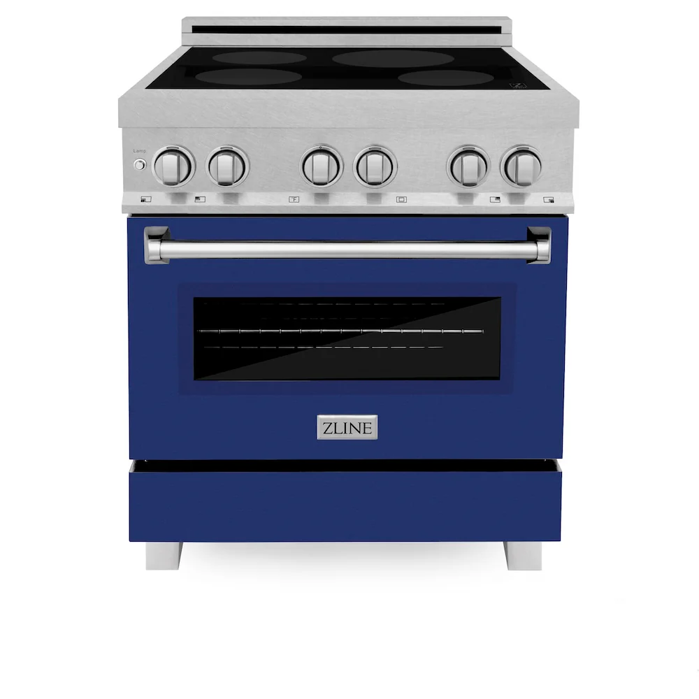 ZLINE 30 in. 4.0 cu. ft. Legacy Induction Range with 4 Element Cooktop and Electric Oven in Satin Stainless Steel and Blue Gloss Door, Open Box-Great Condition - Image 4