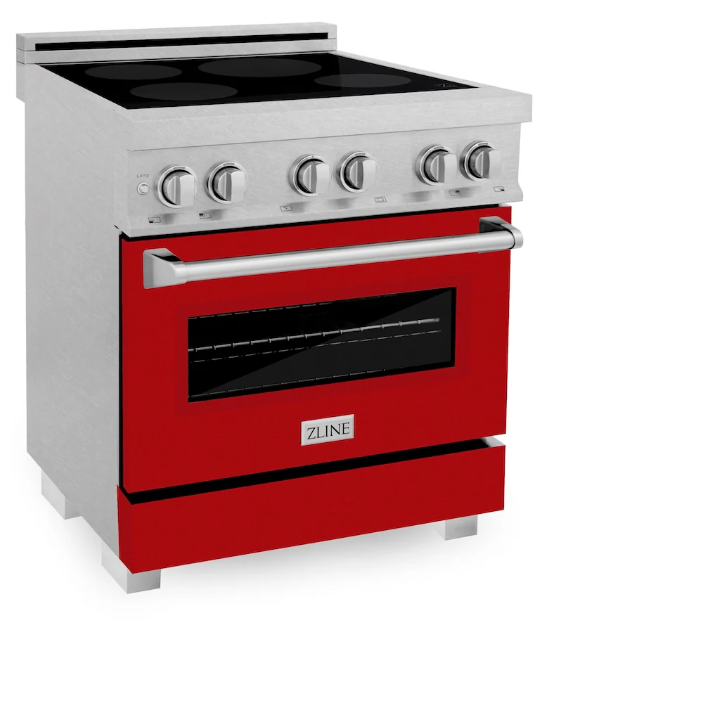 ZLINE 30 in. 4.0 cu. ft. Legacy Induction Range with 4 Element Cooktop and Electric Oven in Satin Stainless Steel and Red Gloss Door, Open Box-Great Condition - Image 4
