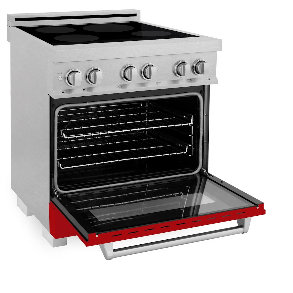 ZLINE 30 in. 4.0 cu. ft. Legacy Induction Range with 4 Element Cooktop and Electric Oven in Satin Stainless Steel and Red Gloss Door, Open Box-Great Condition - Image 5