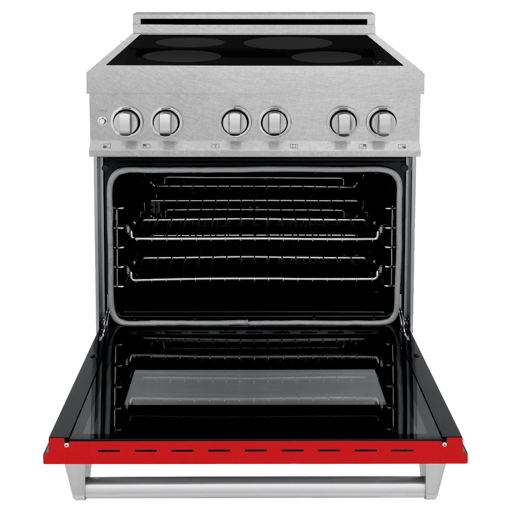 ZLINE 30 in. 4.0 cu. ft. Legacy Induction Range with 4 Element Cooktop and Electric Oven in Satin Stainless Steel and Red Matte Door, Open Box-Great Condition - Image 5
