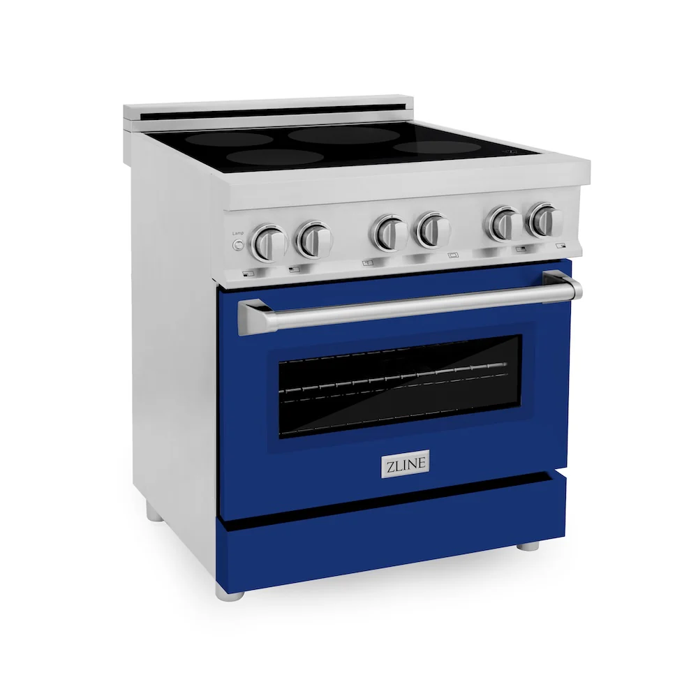 ZLINE 30 in. 4.0 cu. ft. Legacy Induction Range with 4 Element Cooktop and Electric Oven in Stainless Steel and Blue Gloss Door, Open Box-Great Condition