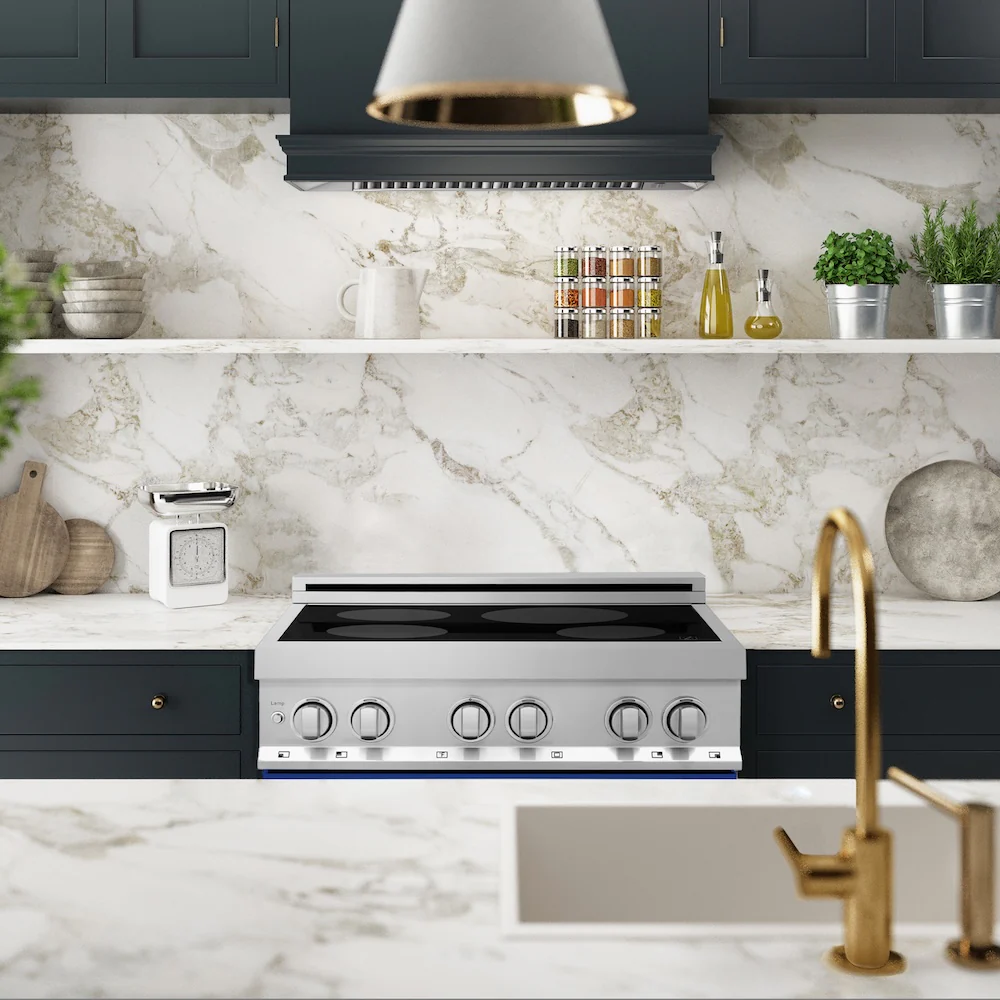 ZLINE 30 in. 4.0 cu. ft. Legacy Induction Range with 4 Element Cooktop and Electric Oven in Stainless Steel and Blue Gloss Door, Open Box-Great Condition - Image 2