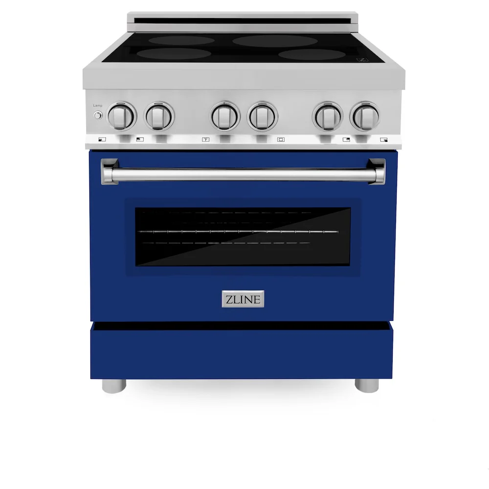 ZLINE 30 in. 4.0 cu. ft. Legacy Induction Range with 4 Element Cooktop and Electric Oven in Stainless Steel and Blue Gloss Door, Open Box-Great Condition - Image 3
