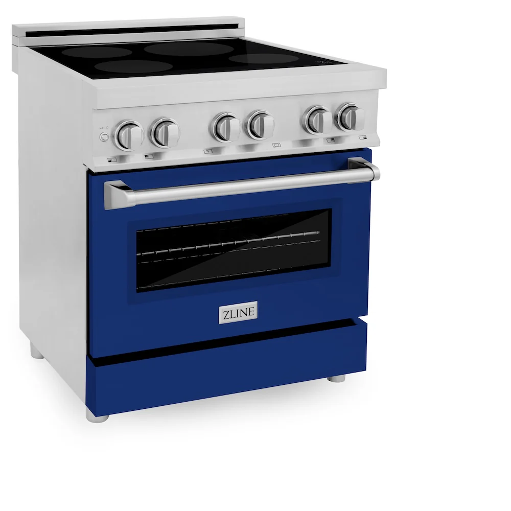 ZLINE 30 in. 4.0 cu. ft. Legacy Induction Range with 4 Element Cooktop and Electric Oven in Stainless Steel and Blue Gloss Door, Open Box-Great Condition - Image 4