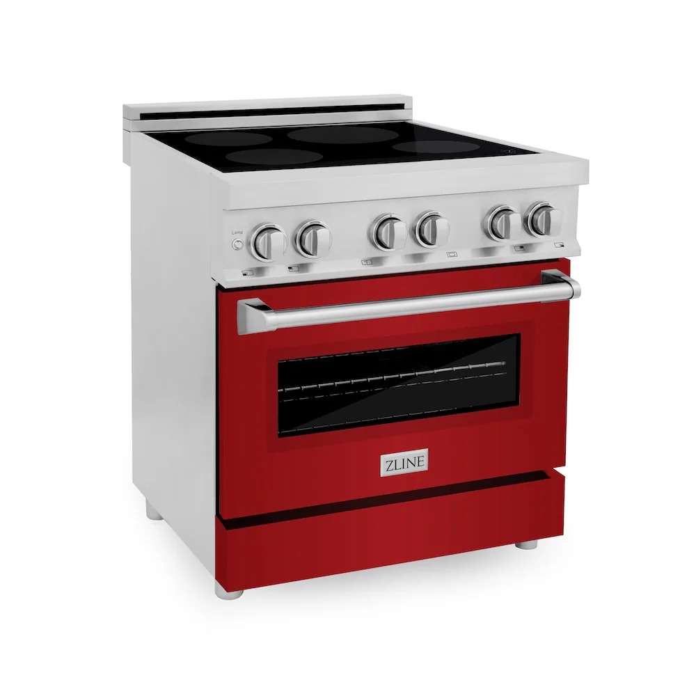 ZLINE 30 in. 4.0 cu. ft. Legacy Induction Range with 4 Element Cooktop and Electric Oven in Stainless Steel and Red Gloss Door, Open Box-Great Condition