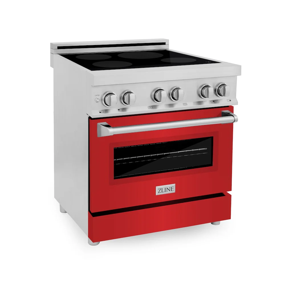 ZLINE 30 in. 4.0 cu. ft. Legacy Induction Range with 4 Element Cooktop and Electric Oven in Stainless Steel and Red Matte Door, Open Box-Great Condition
