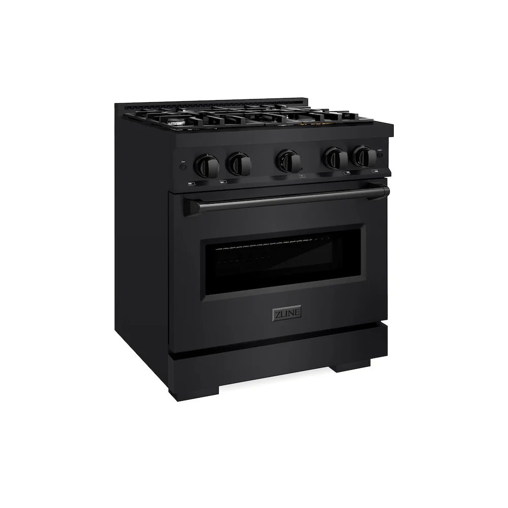 ZLINE 30 in. 4.2 cu. ft. Classic Gas Range with 4 Burner Cooktop and Convection Gas Oven in Black Stainless Steel, Open Box-Great Condition