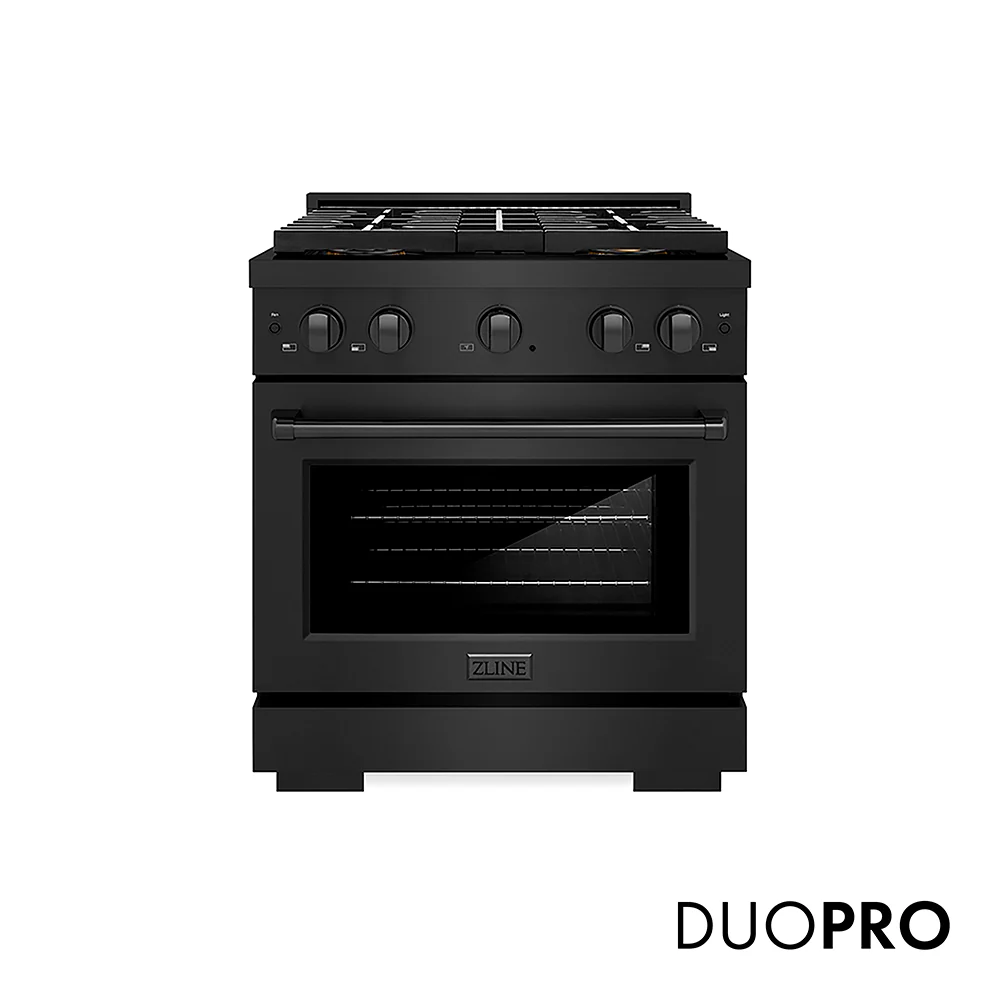 ZLINE 30 in. 4.2 cu. ft. Paramount Dual Fuel Range with 4 Burner DuoPro™ Cooktop and Electric Convection Oven in Black Stainless Steel, Open Box-Great Condition