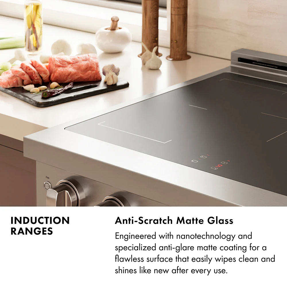 ZLINE 30 in. 4.2 cu. ft. Paramount Induction Range with 4 Element Cooktop and Electric Convection Oven in Satin Stainless Steel with Black Matte Door (SINRS-BLM-30) - Image 12