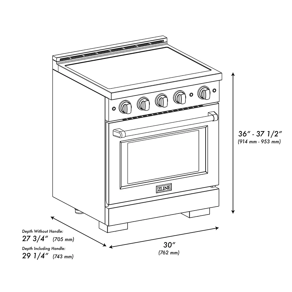 ZLINE 30 in. 4.2 cu. ft. Paramount Induction Range with 4 Element Cooktop and Electric Convection Oven in Satin Stainless Steel with White Matte Door (SINRS-WM-30) - Image 13