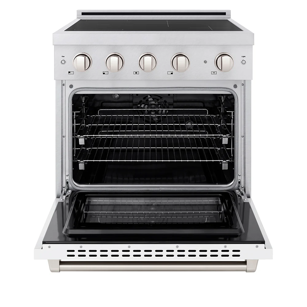 ZLINE 30 in. 4.2 cu. ft. Paramount Induction Range with 4 Element Cooktop and Electric Convection Oven in Satin Stainless Steel with White Matte Door (SINRS-WM-30) - Image 4